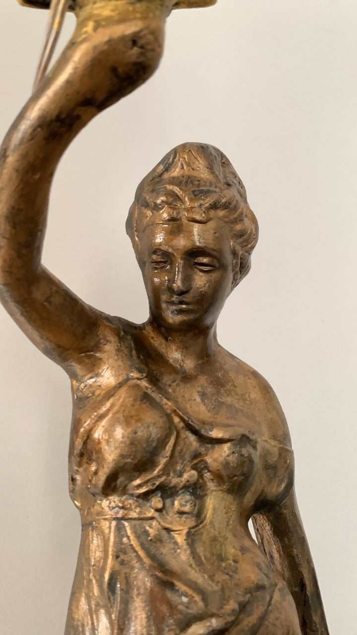 Grande Abajur em Bronze Figura Feminina Tocha (83cm)