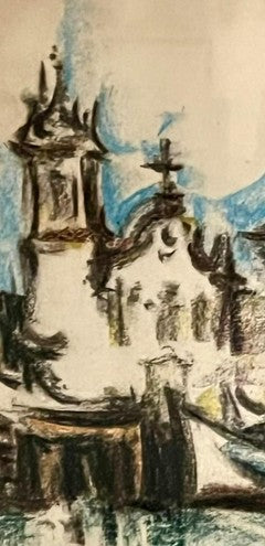 Quadro "Embarcações de Pescadores no Cais e ao Fundo Igreja de Santa Rita de Cássia em Paraty - RJ“ Frank Schaeffer