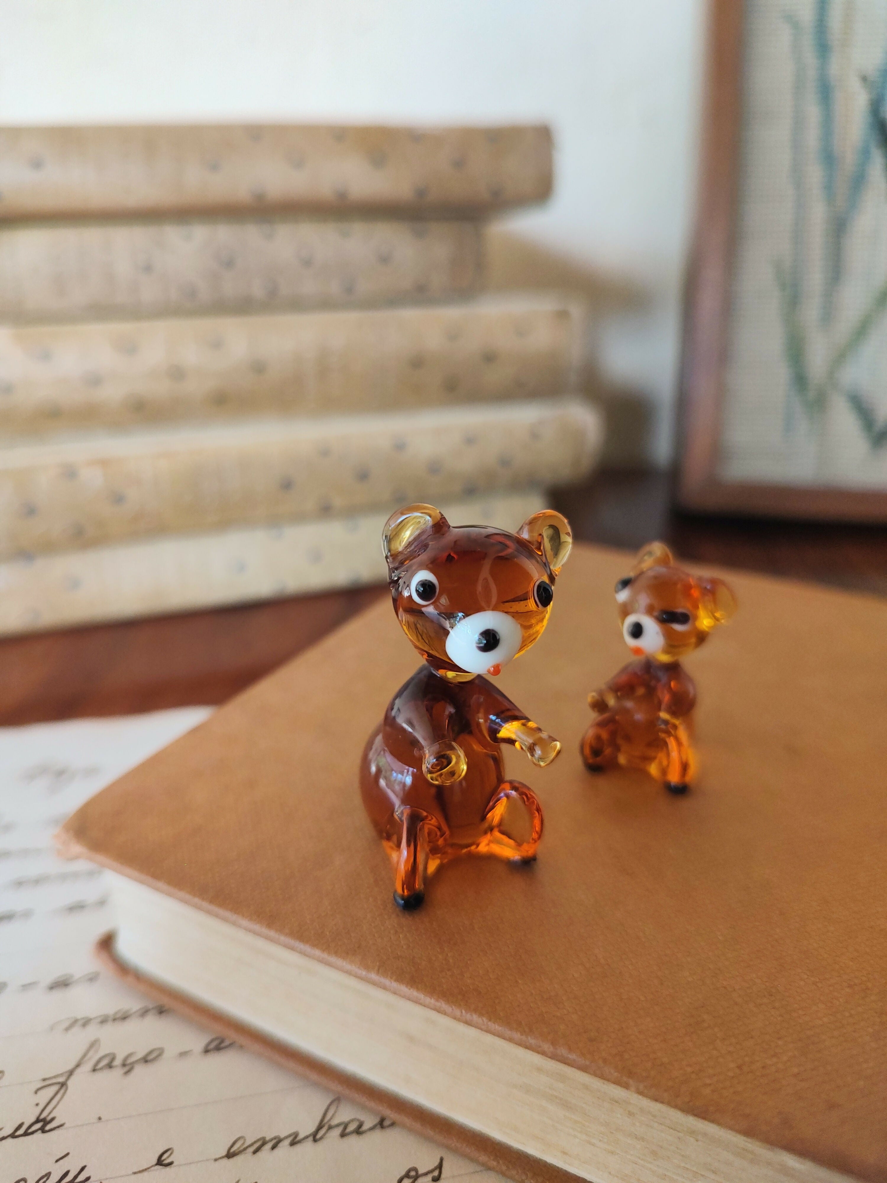 Par de Miniaturas de Ursos modelados em Murano