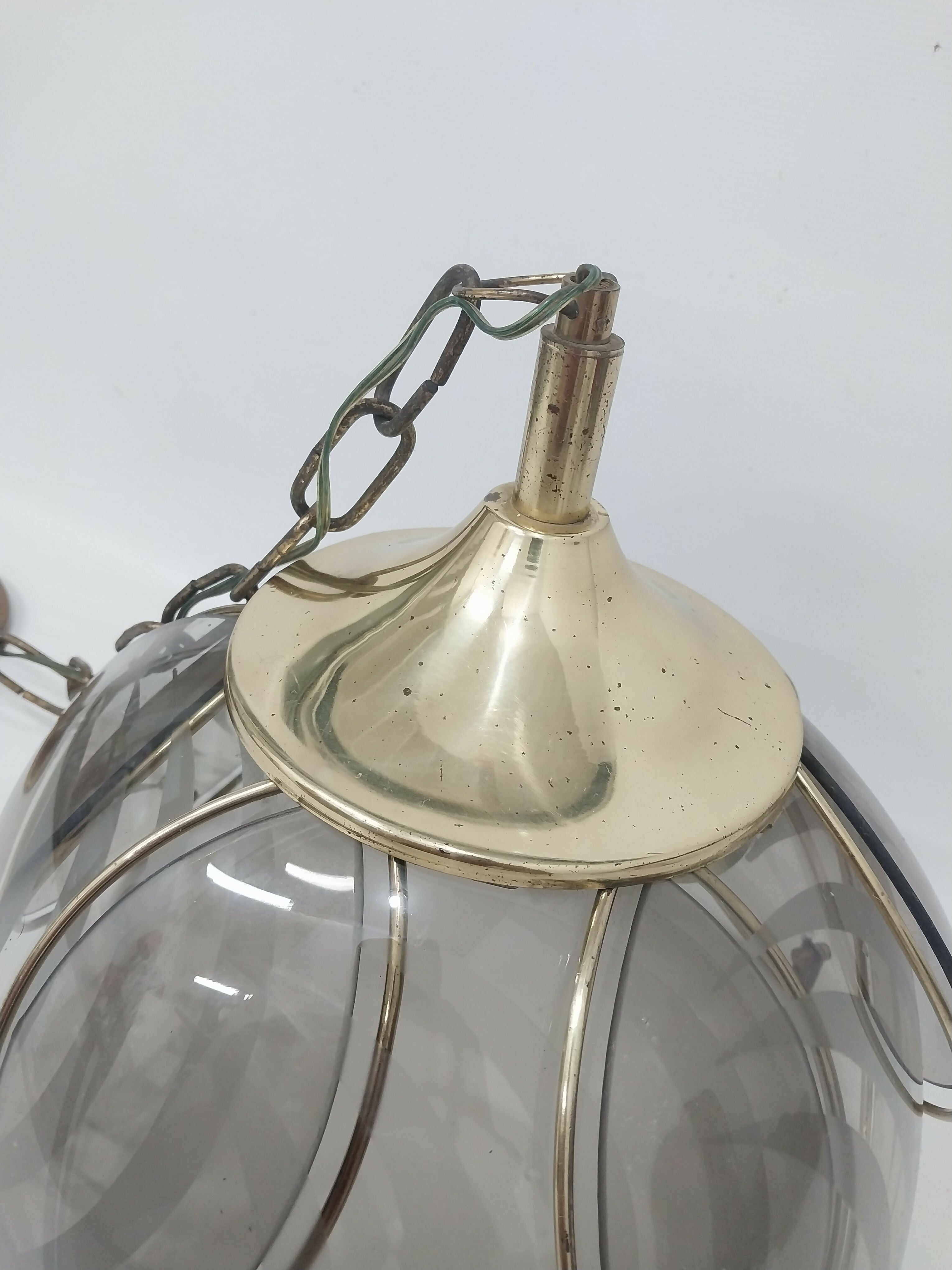 Lustre Vintage Anos 70 RM Latão e vidro fumê
