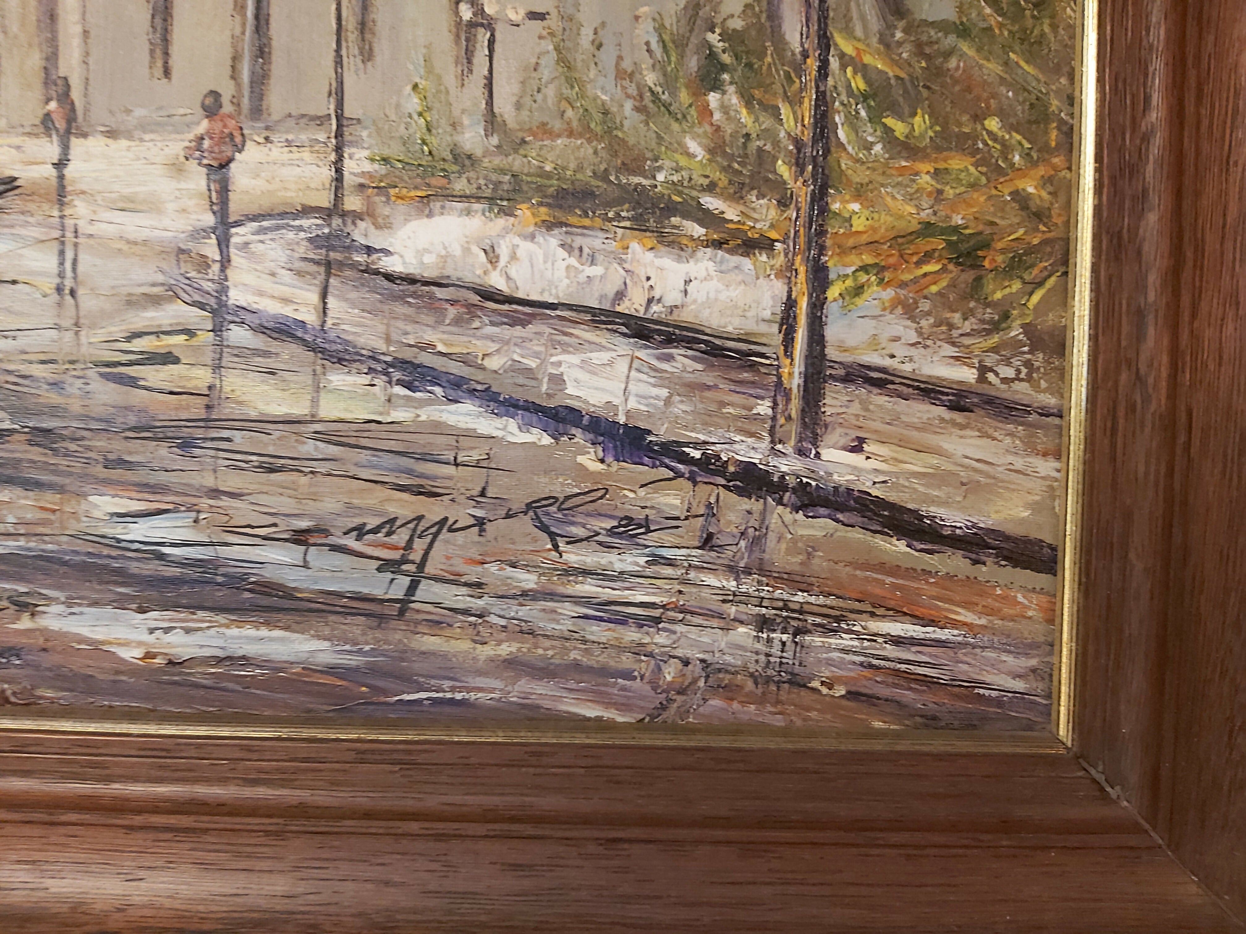 Quadro óleo sobre tela com paisagem urbana