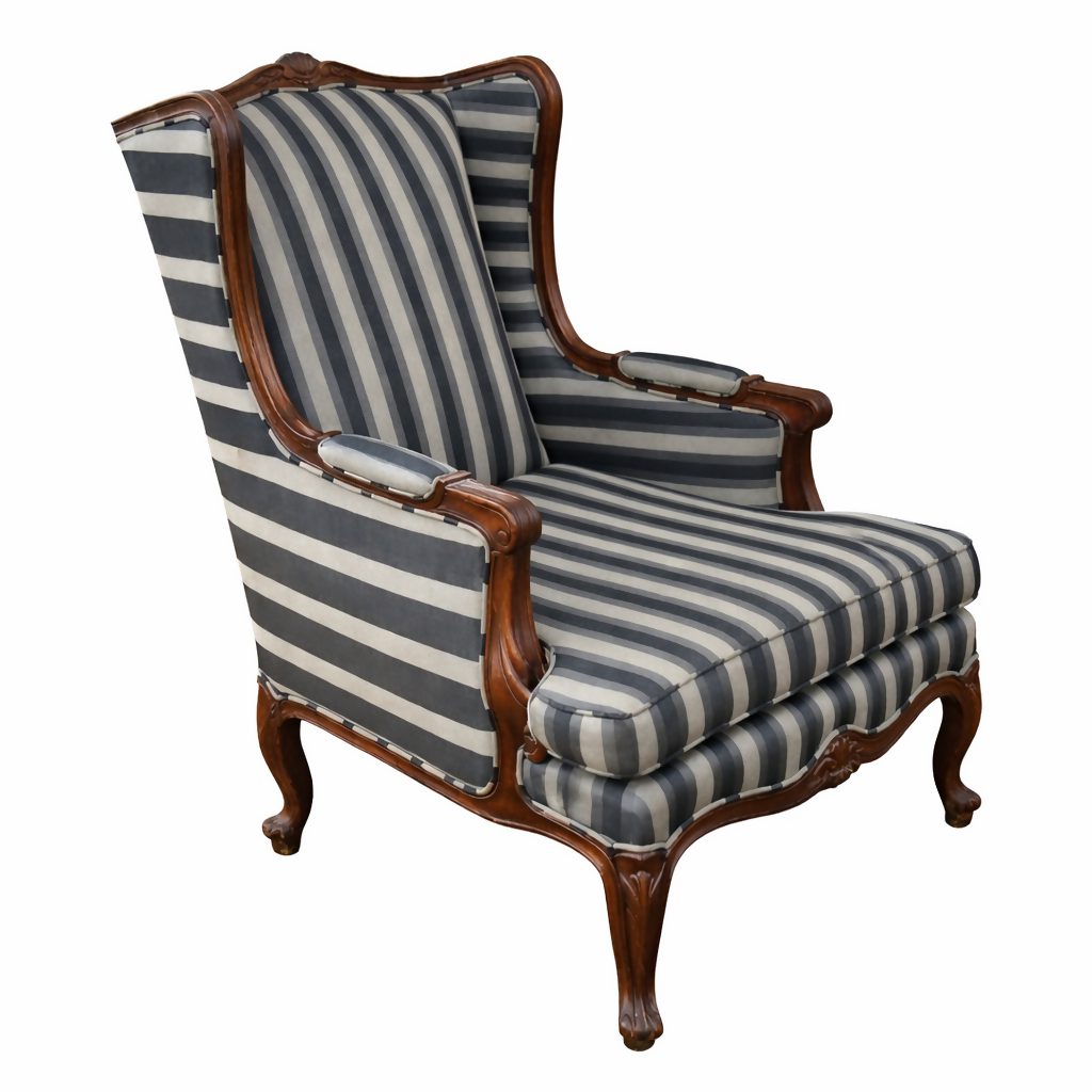 POLTRONA BERGERE VINTAGE com tecido listrado