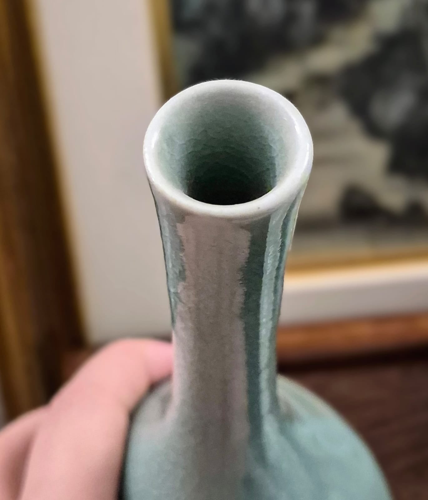 Vaso solifleur em porcelana Celadon coreano com maravilhoso craquelê do tempo
