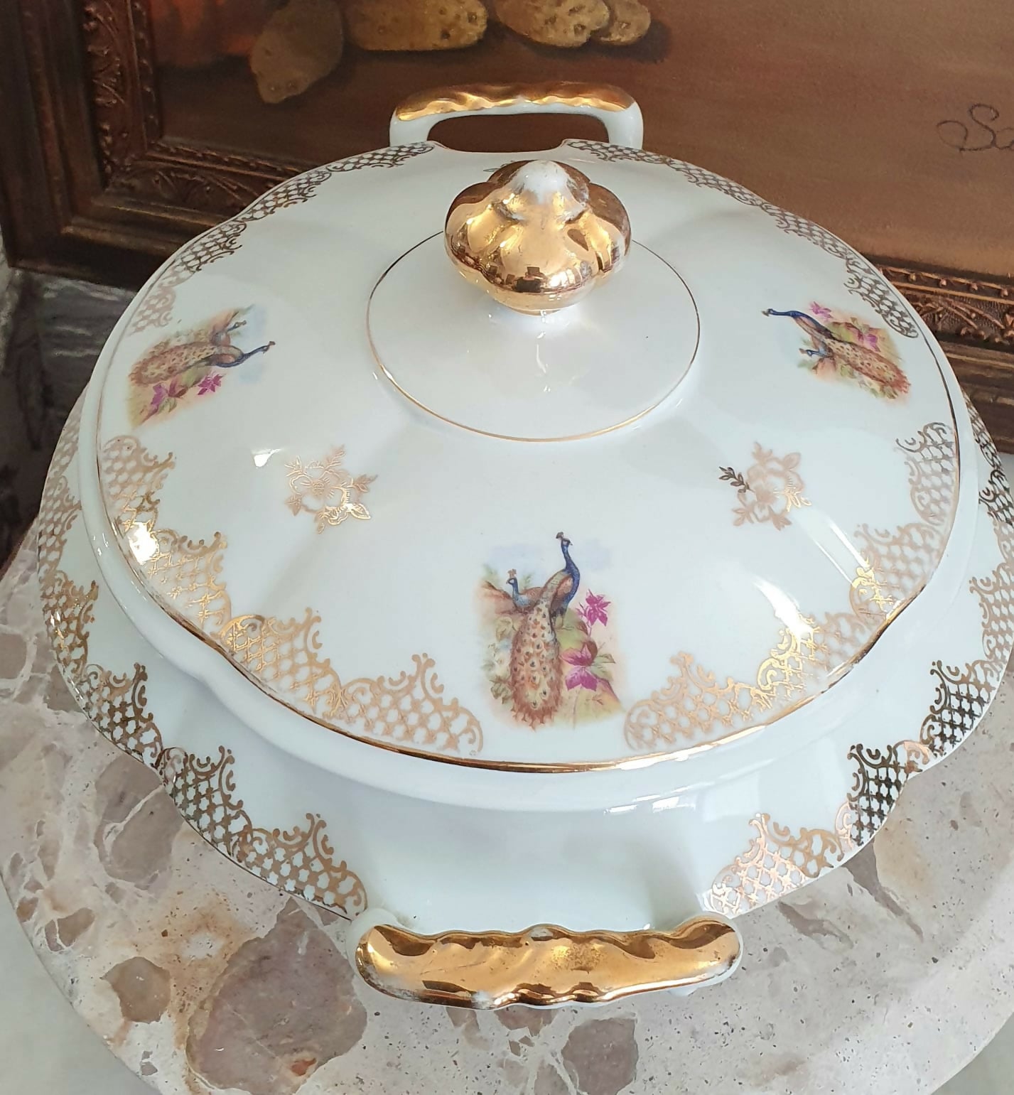 Conjunto em porcelana Real para sopa, 12 peças, anos 40, maravilhoso, Aves do Paraíso. Impecável!