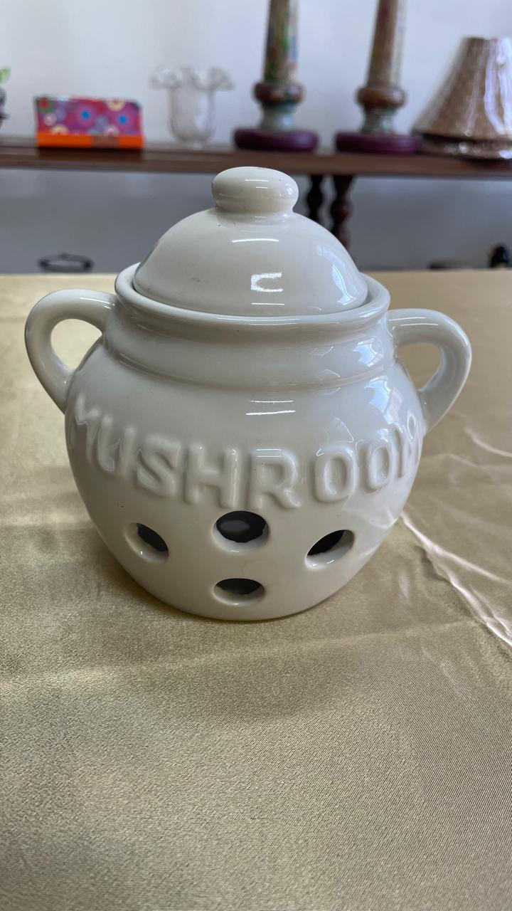 Pote com tampa de louça branca - Mushroom