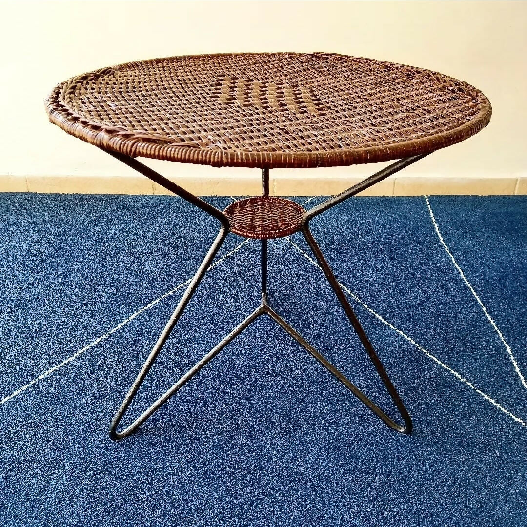 MESA AUXILIAR EM FERRO E JUNCO ANOS 50