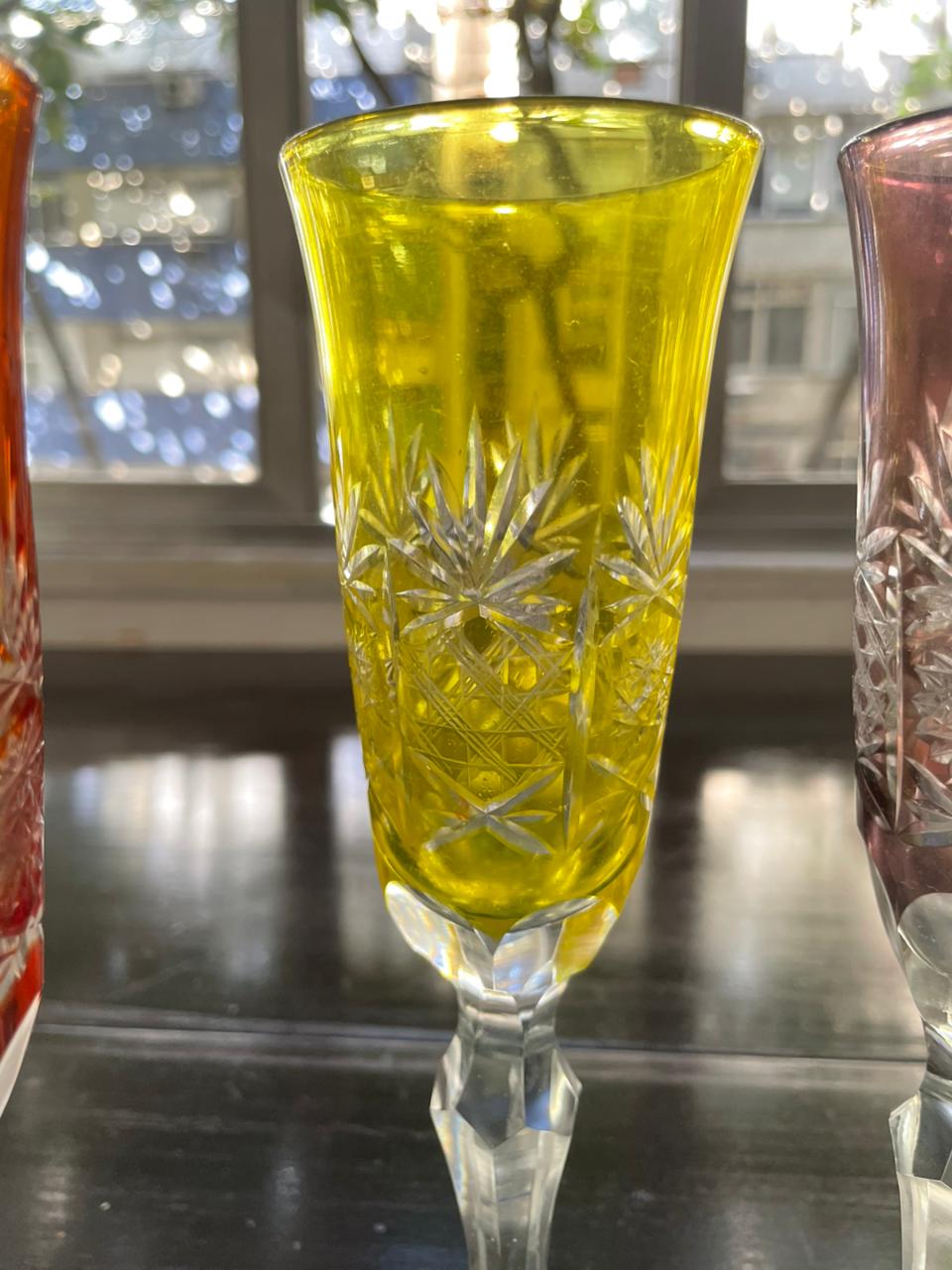 4 taças flutes para champanhe em cristal double colorido 