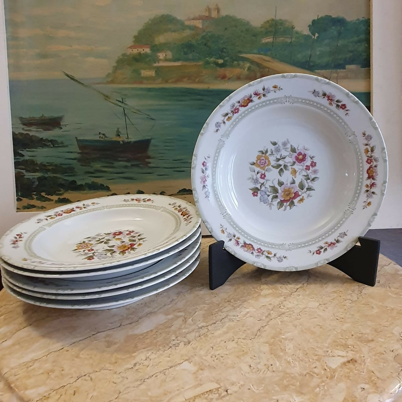 Conjunto para sopa com 7 peças em porcelana argentina vintage Verbano. Impecável!