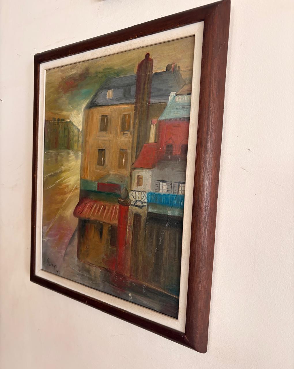 Óleo sobre tela retratando cena urbana