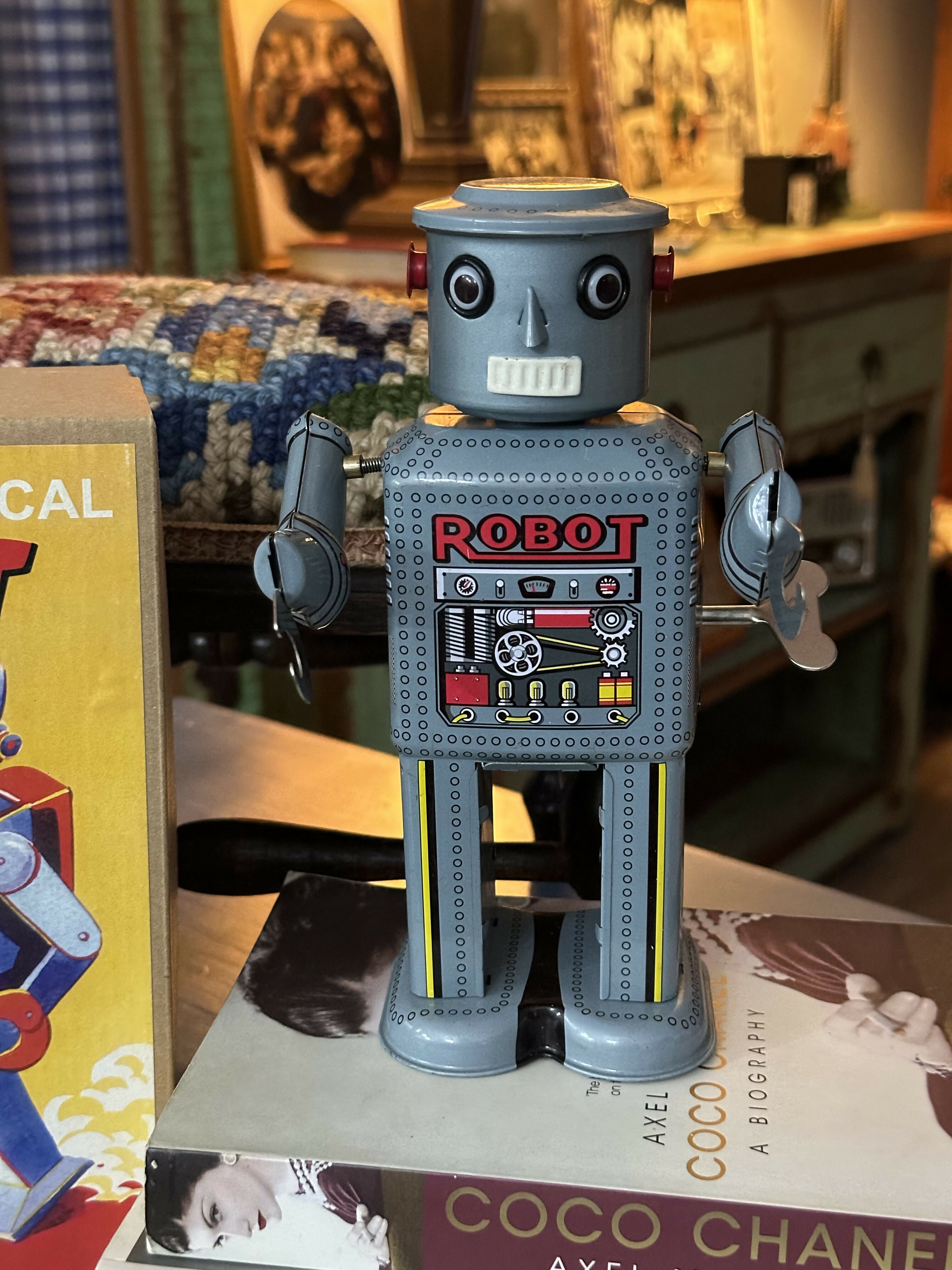 Vintage - funcionando - colecionador Réplica na época do robô de brinquedo de lata -Schylling Mechanical Robot MS646