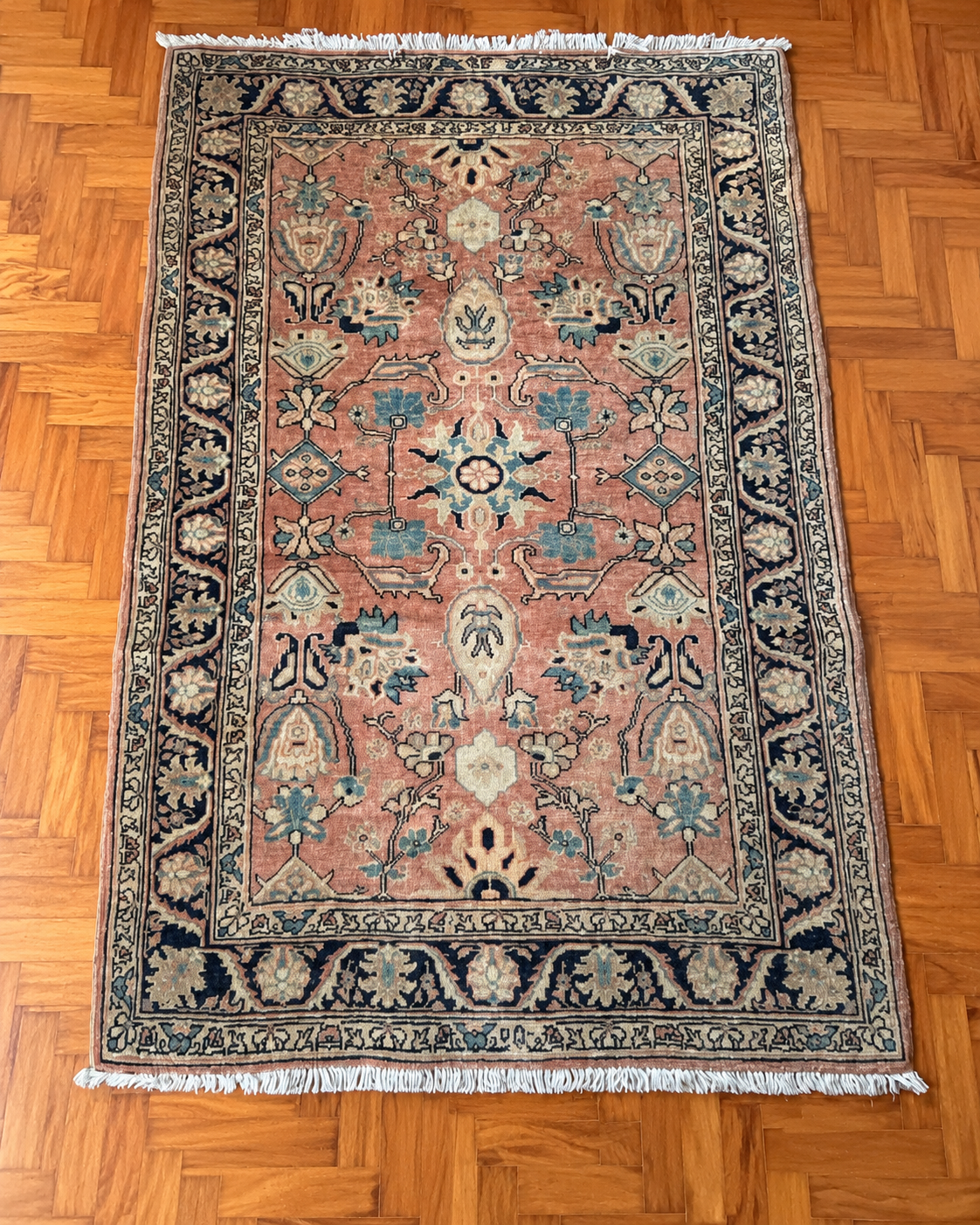 Tapete persa Tabriz em tons de rosa e azul, 180 × 125 cm (DMCPS_083)