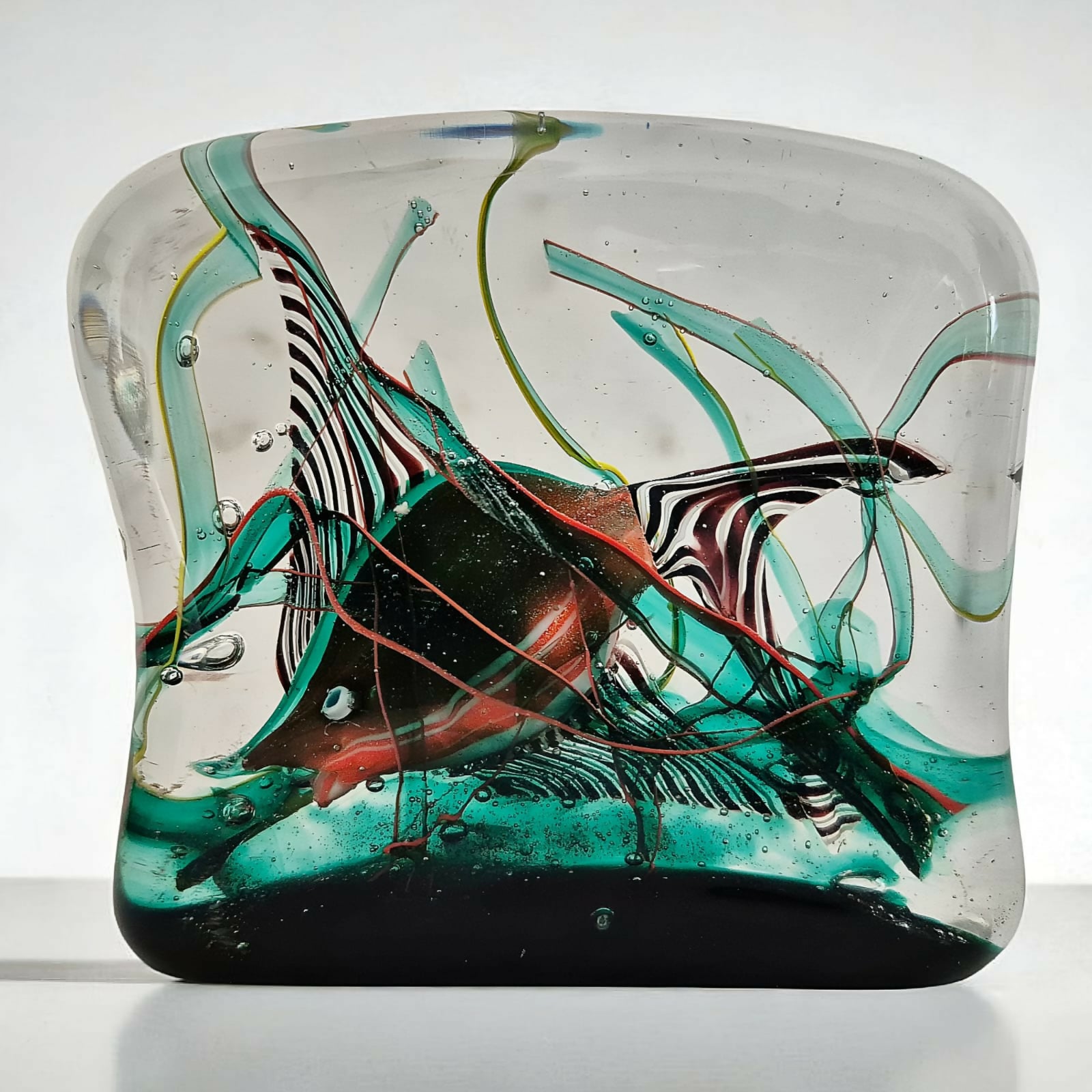 Par de raríssimas esculturas ´´ Aquário`` em bloco vidro artístico Murano,