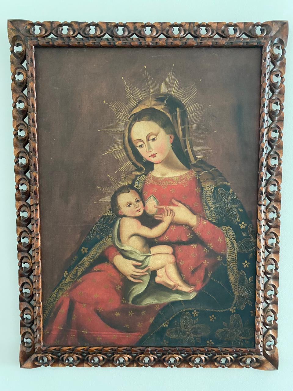 Quadro Nossa Senhora do Leite ost em moldura trabalhada