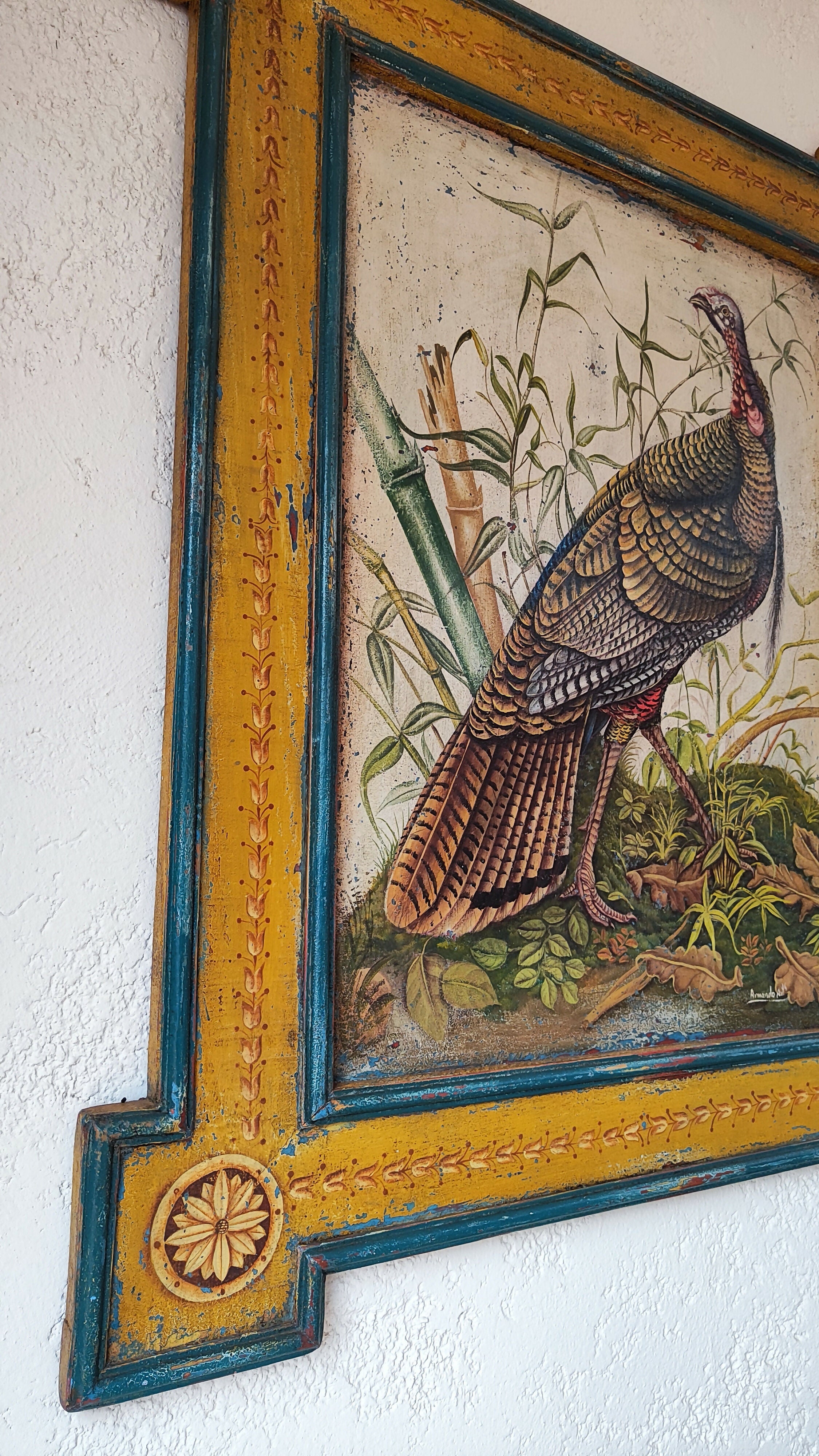 Quadro óleo sobre madeira com imagem de Peru Selvagem
