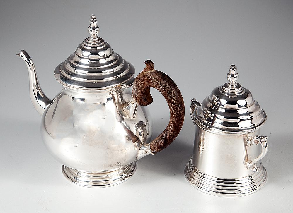 Elegante Conjunto de Chá em Metal Espessurado a Prata Estilo Art Déco - 2 pçs
