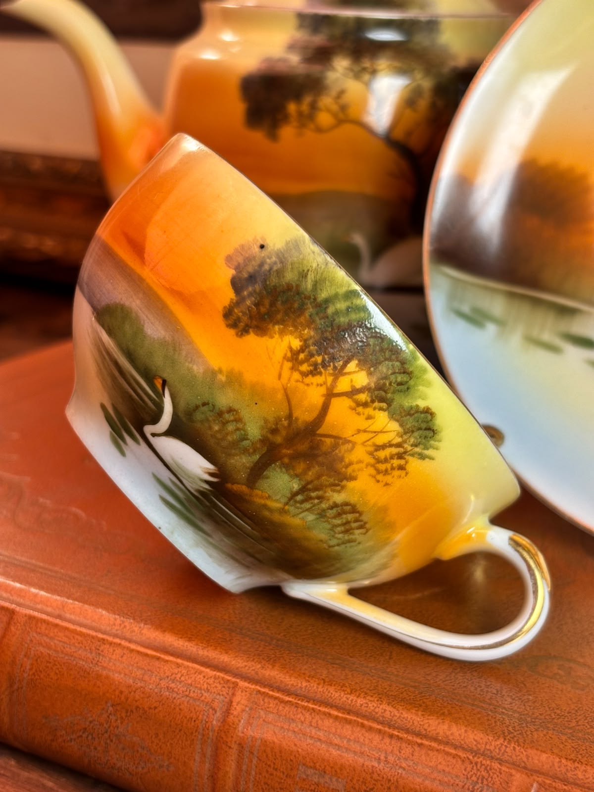 Conjunto De Chá Noritake Quase Centenário, Pintado À Mão Com Ouro 24k, Japão, C. 1930