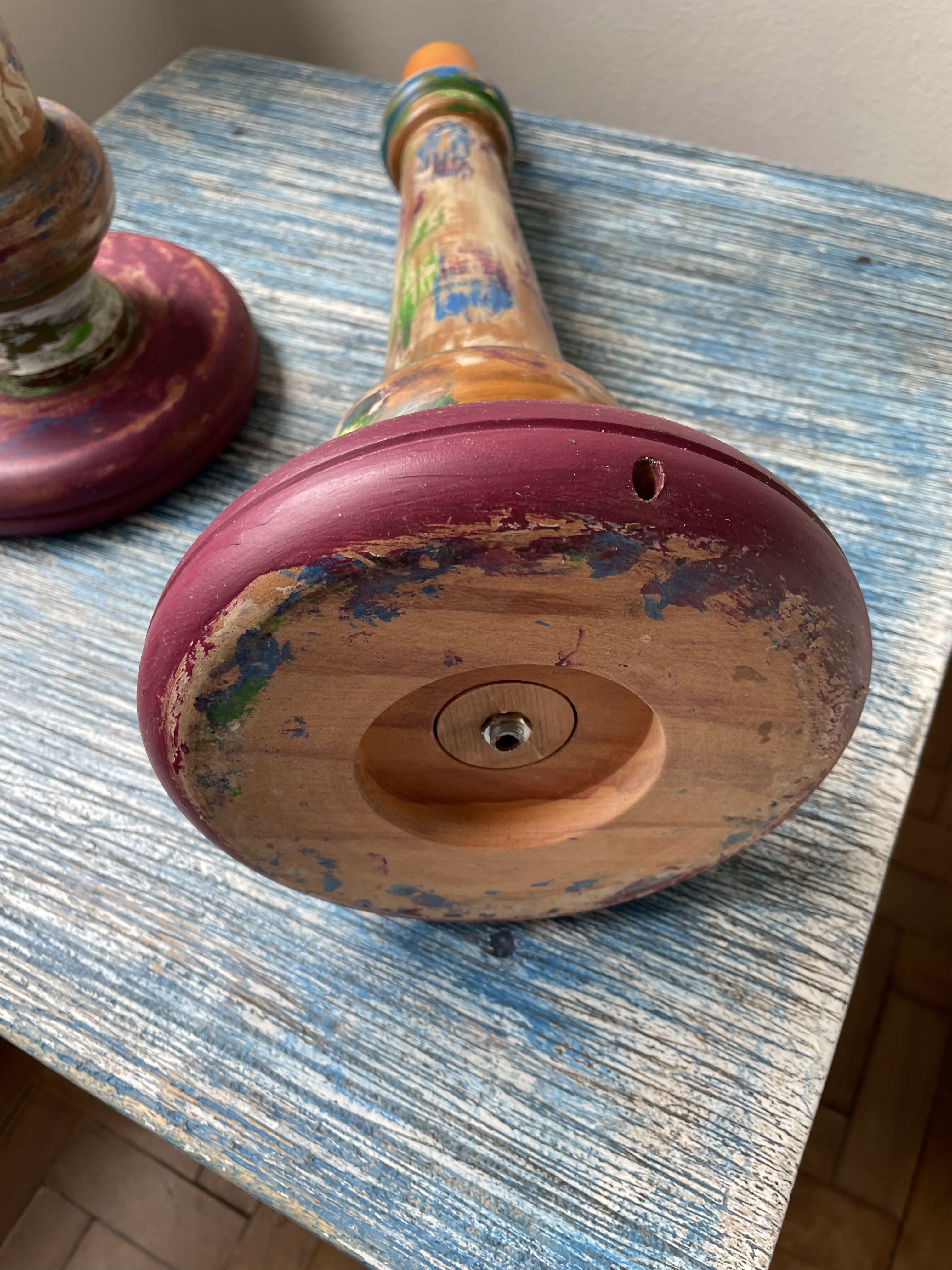 Par de base para abajur em madeira com pintura