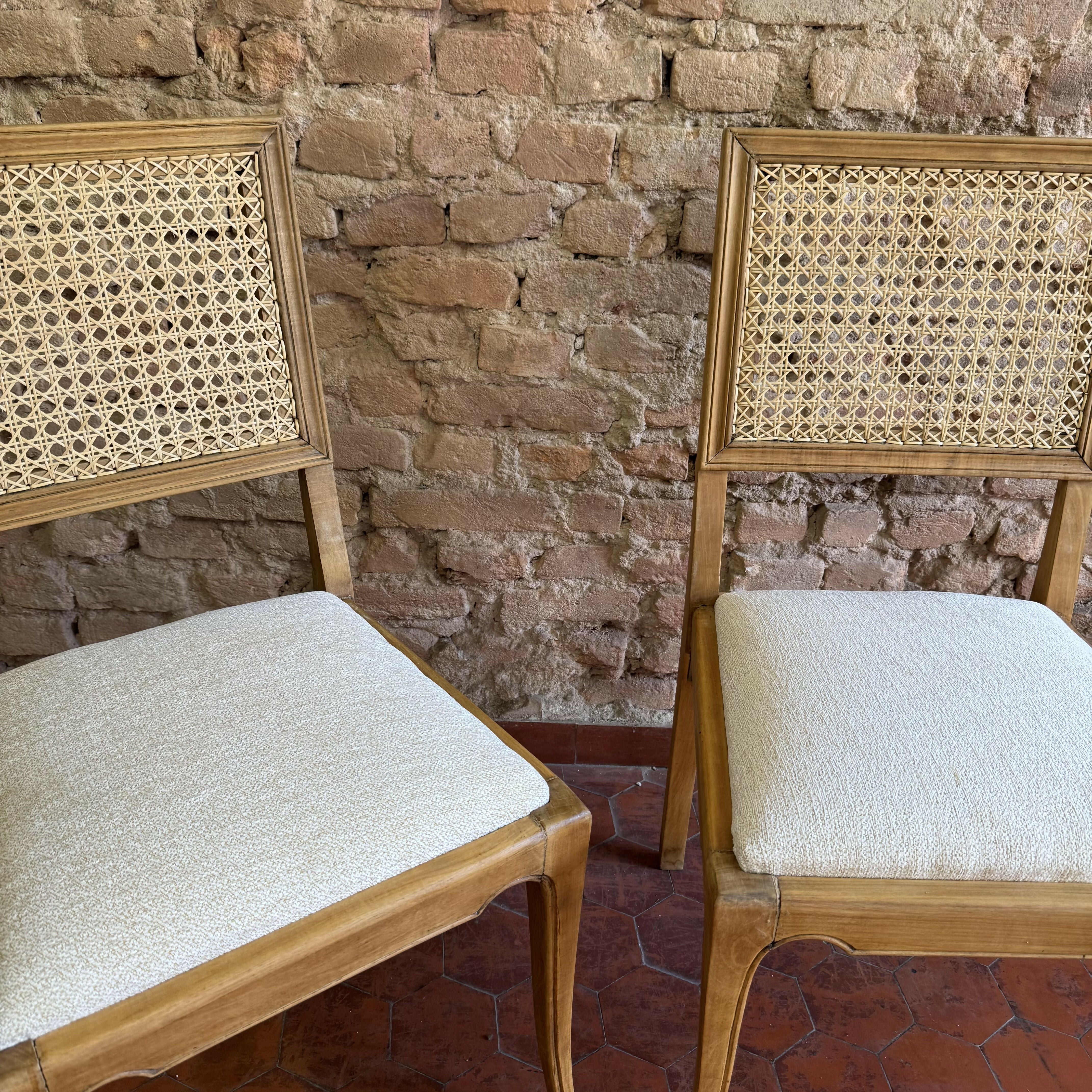 Jogo de Cadeiras antigas anos 60 em palhinha e linhão off White