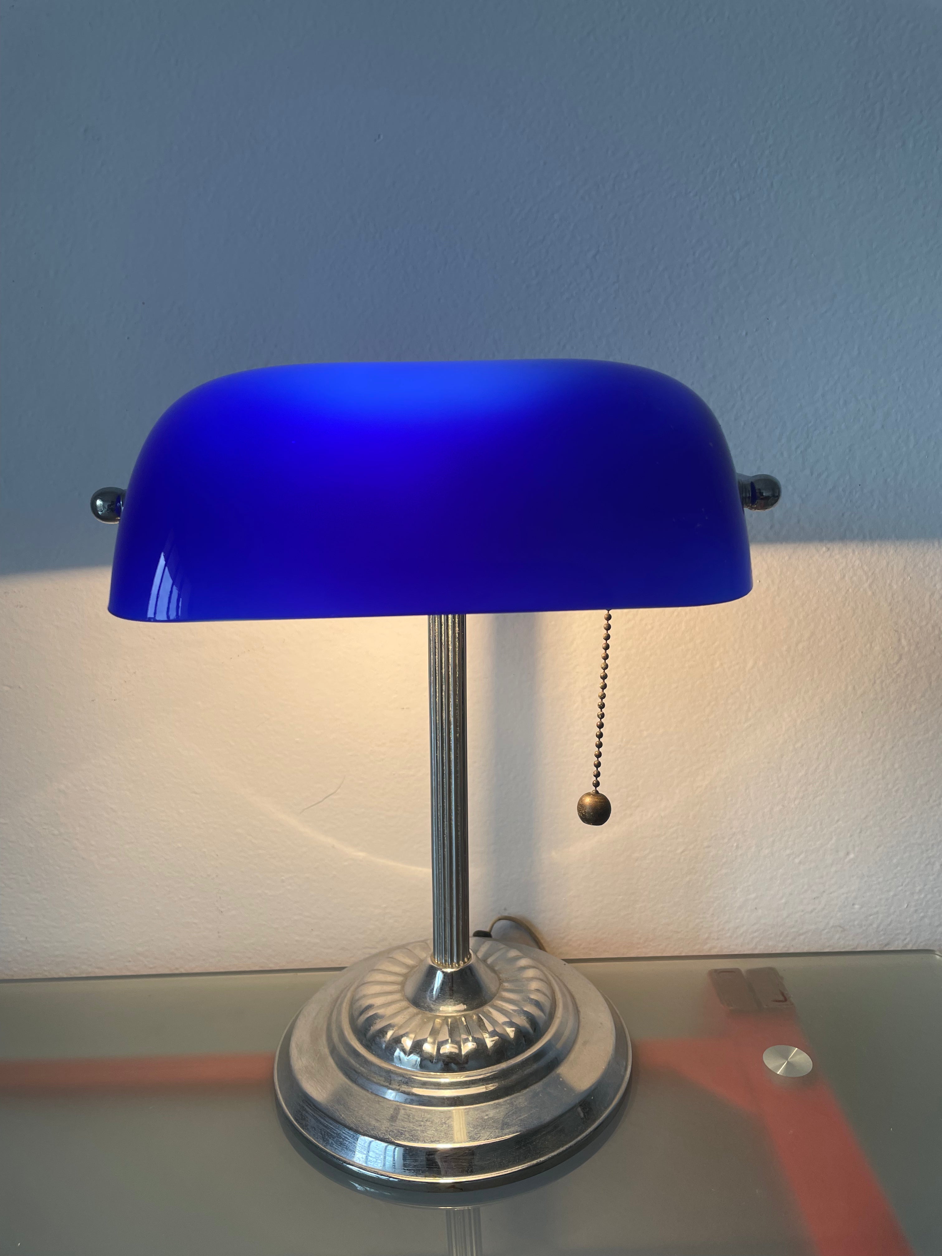 Abajur Luminária Banqueiro Azul Vintage