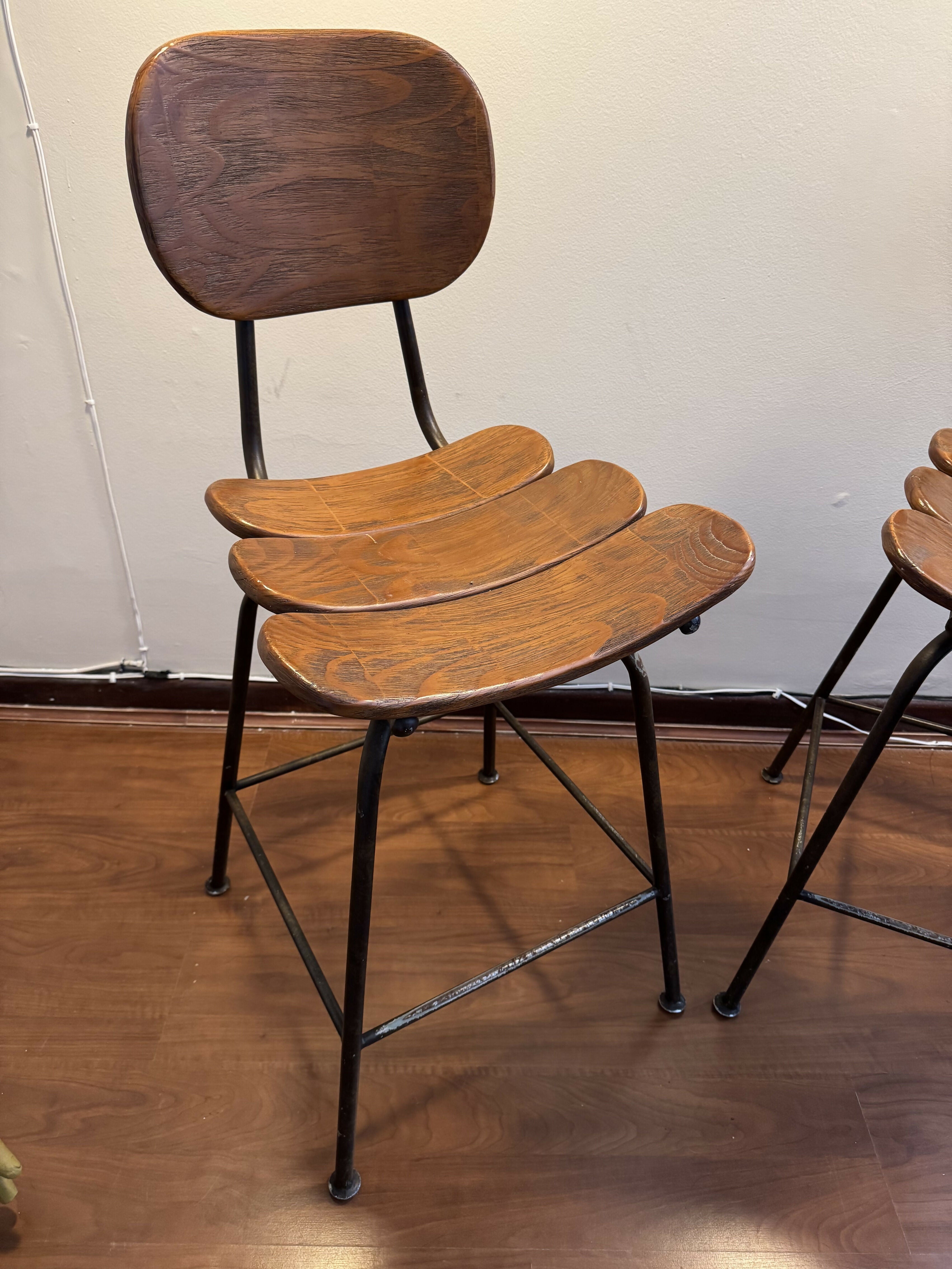 Banquetas Bistrô, Cadeira Alta para Ilha de Cozinha - em Madeira Maciça e Ferro