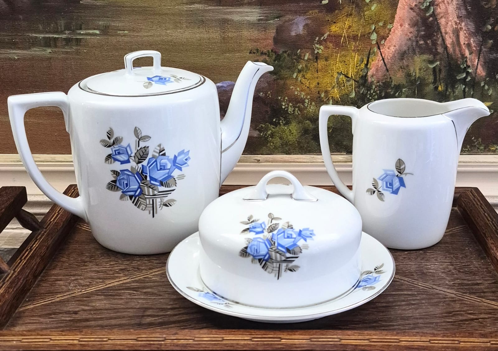  Conjunto para chá e café em porcelana antiga tcheca MZ (Moritz Zdekauer), anos 20/30, Art Decó. 23 peças.