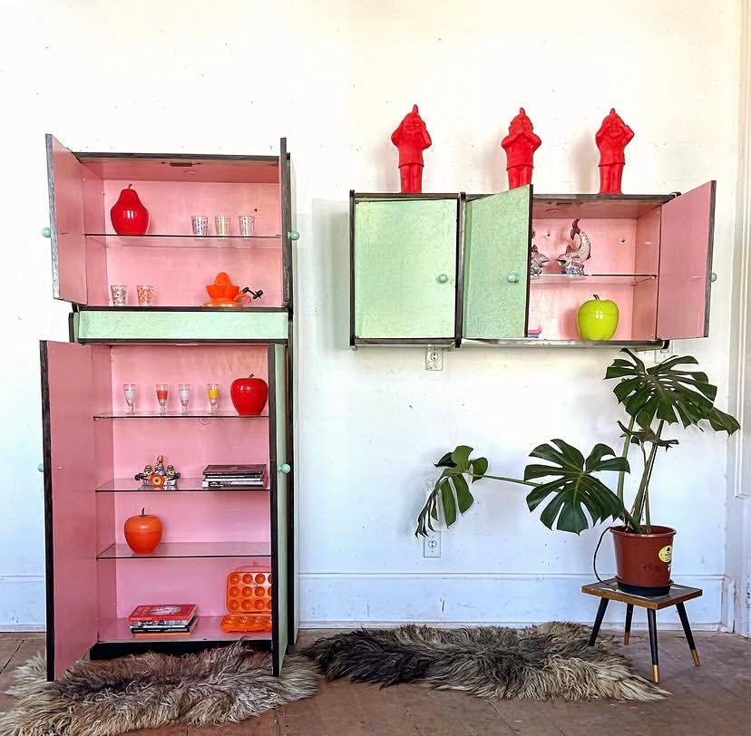Conjunto de fórmica verde água e rosa anos 50