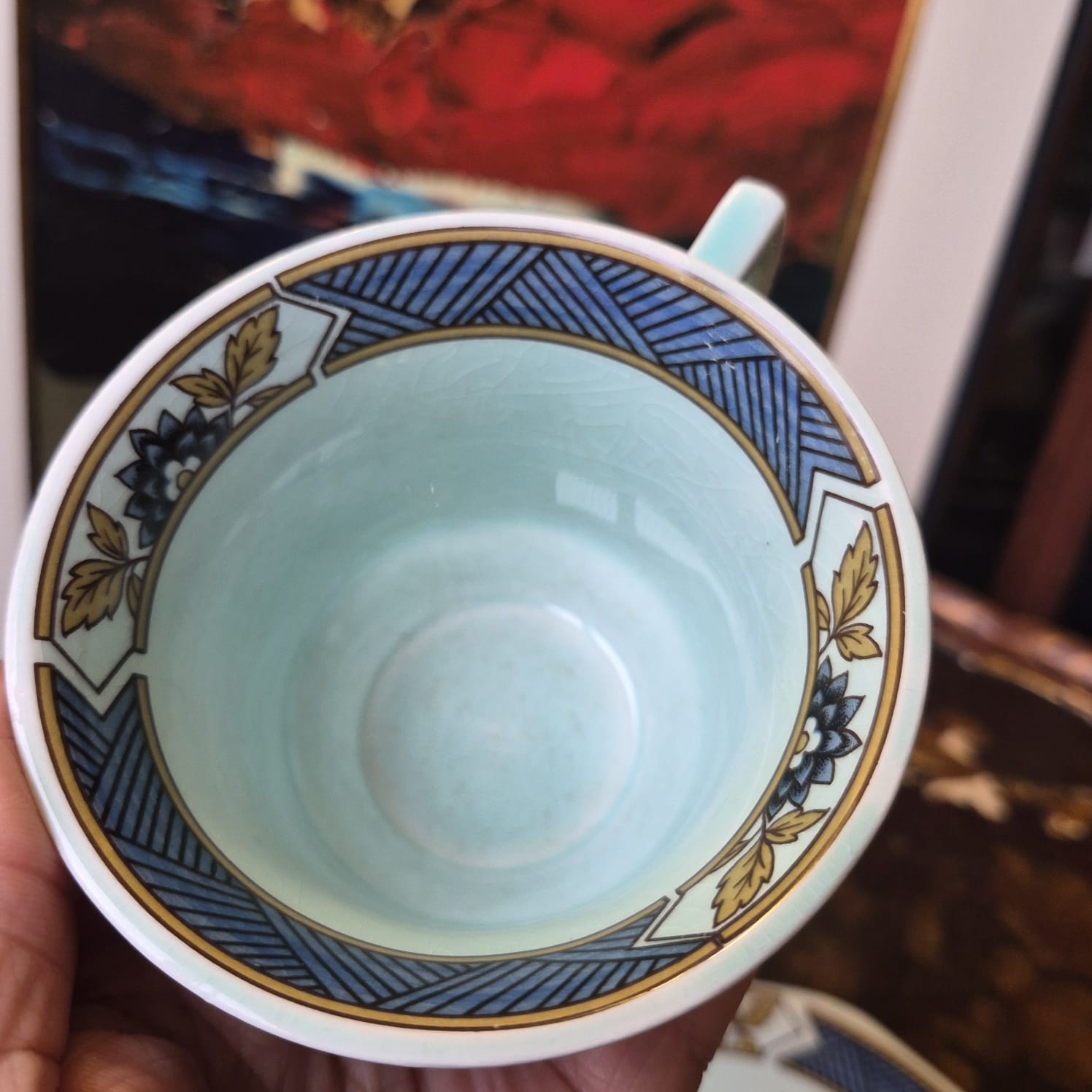 Par de xícaras lindas em faiança ironstone vintage inglesa Adams (grupo Wedgwood). Linha Calyx Ware com o famoso padrão Ming Toi