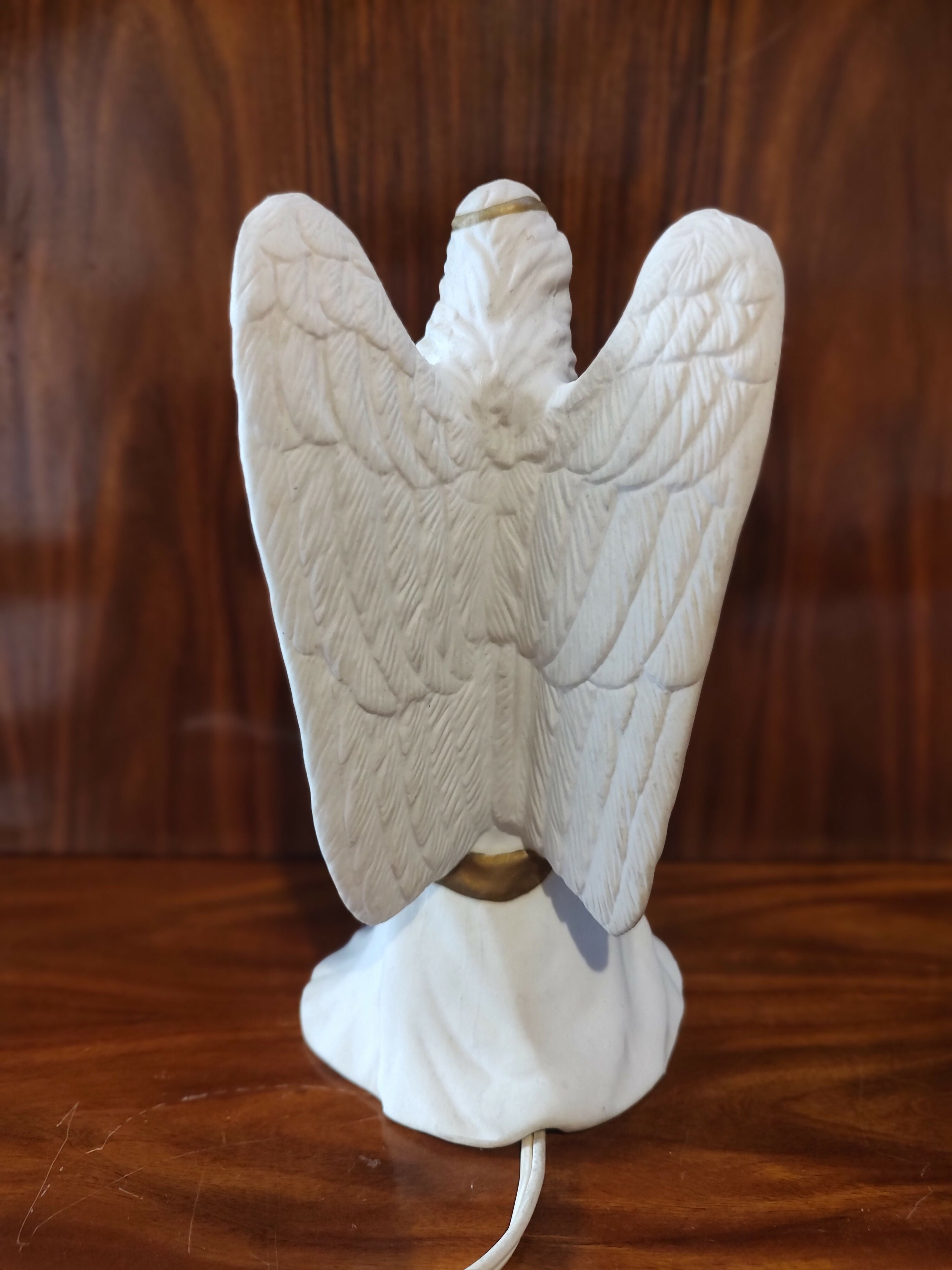 Antiga Luminária de Anjo com Harpa em Porcelana Biscuit - anos 90