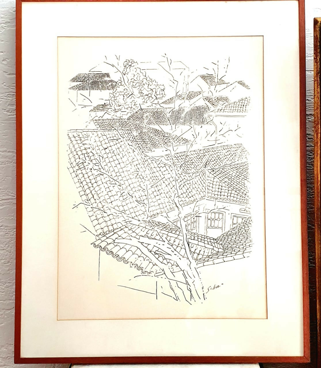 Quadro prancha emoldurada de Carlos Scliar do álbum Morros e Telhados de Ouro Preto, 1964.