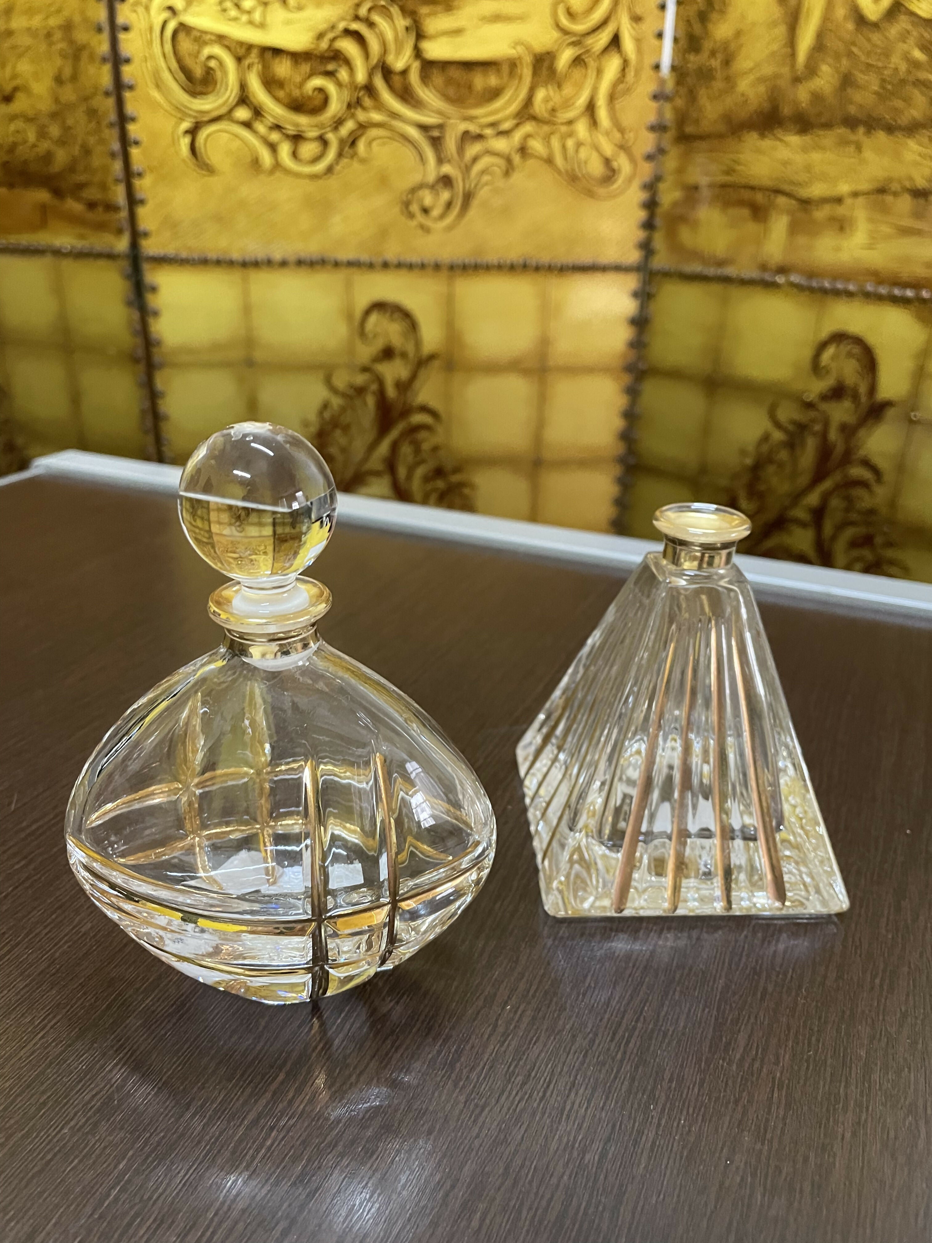 Jogo de Perfumeiro cristal friso dourado