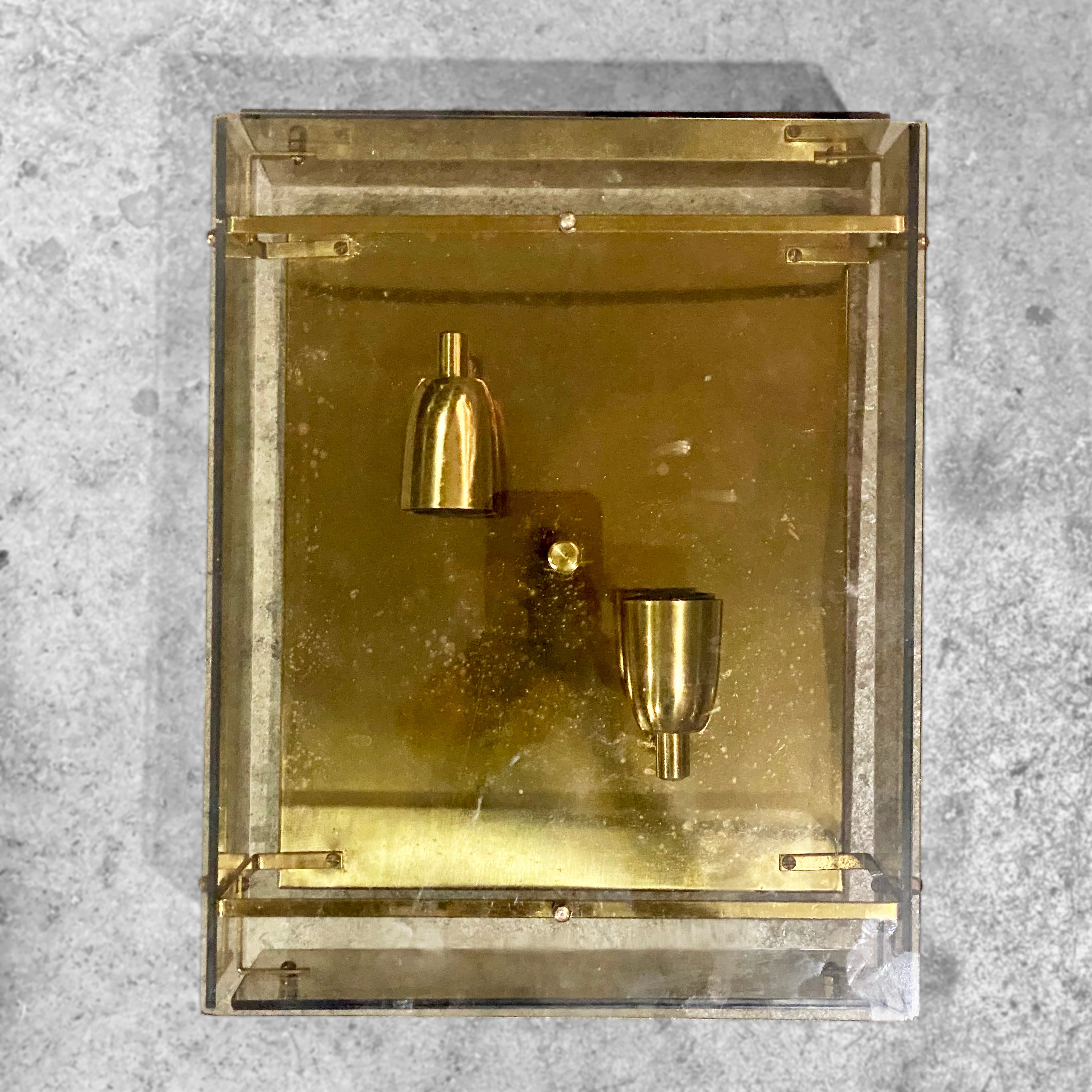 Antigo Lustre / Plafon retangular em vidro âmbar (para 2 bocas) 