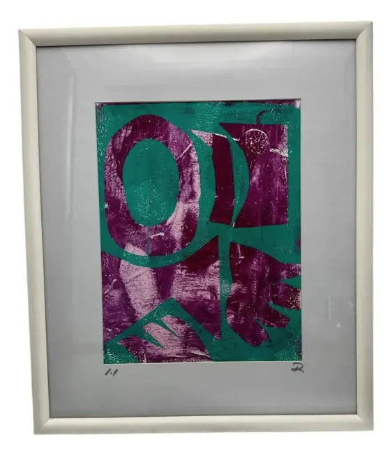 Quadro Decorativo Abstrato 38x28 Entre Verde E Violeta - 195