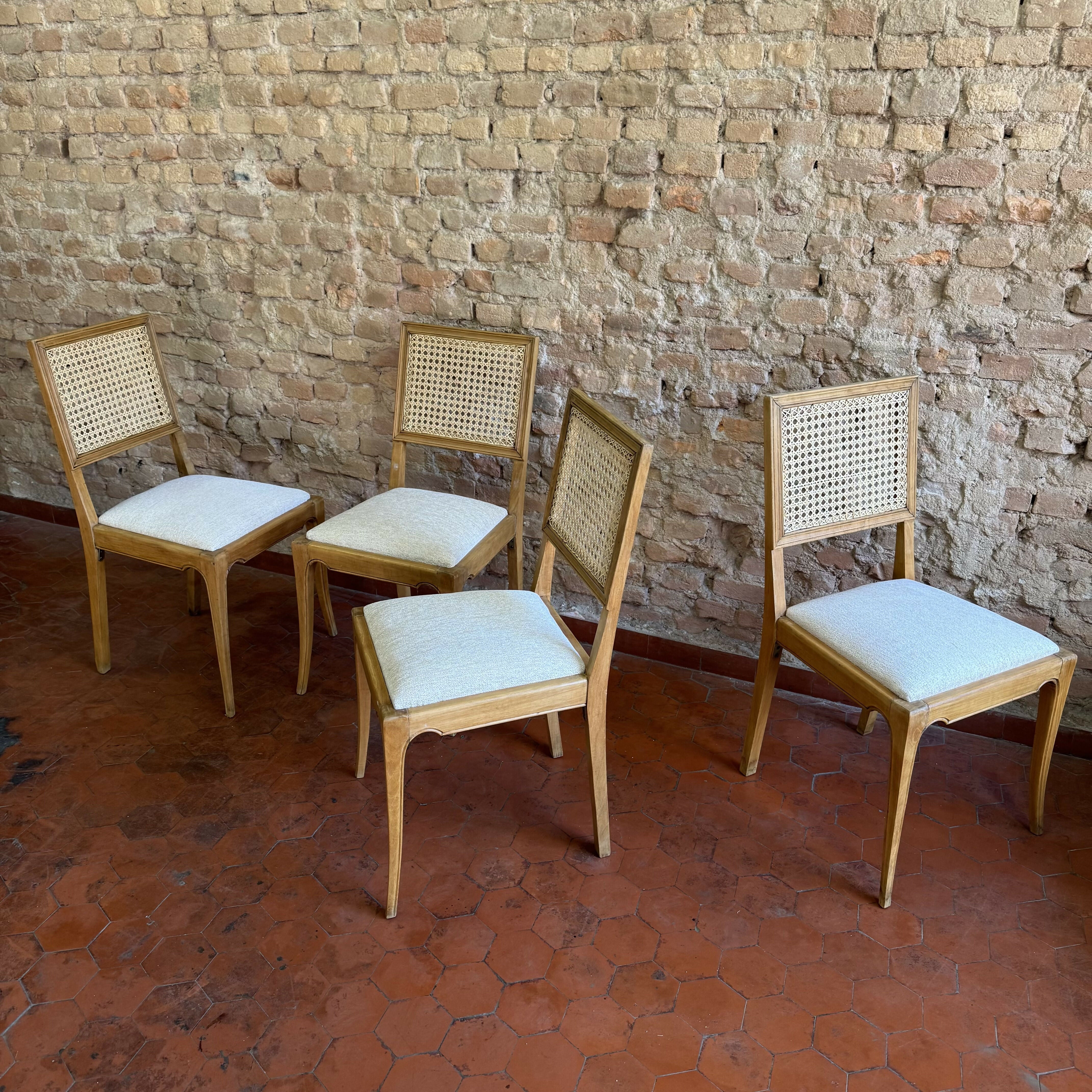 Jogo de Cadeiras antigas anos 60 em palhinha e linhão off White