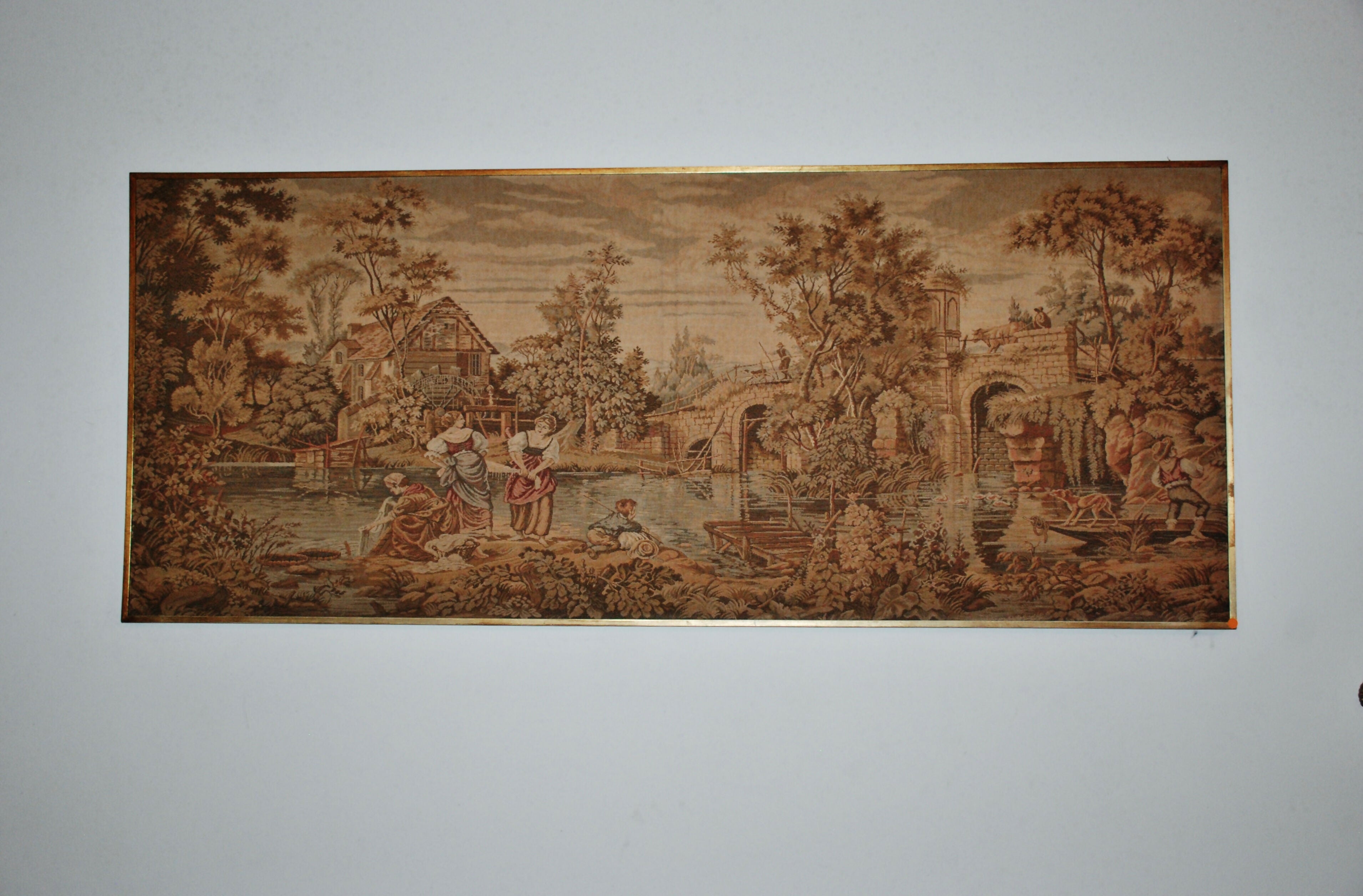 quadro italiano em tecido gobelen anos 60 - 70 - 1,60 X 0,67 selo autenticidade