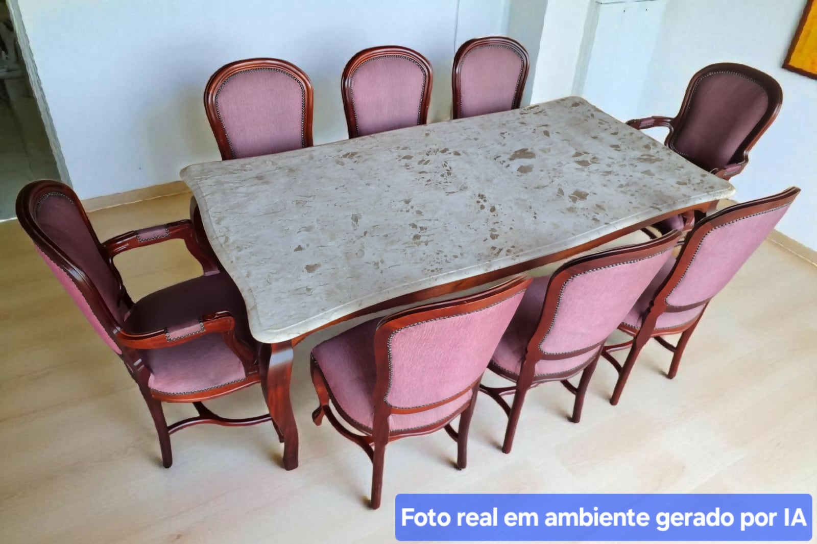 Mesa de Jantar com 8 Cadeiras Luis XV