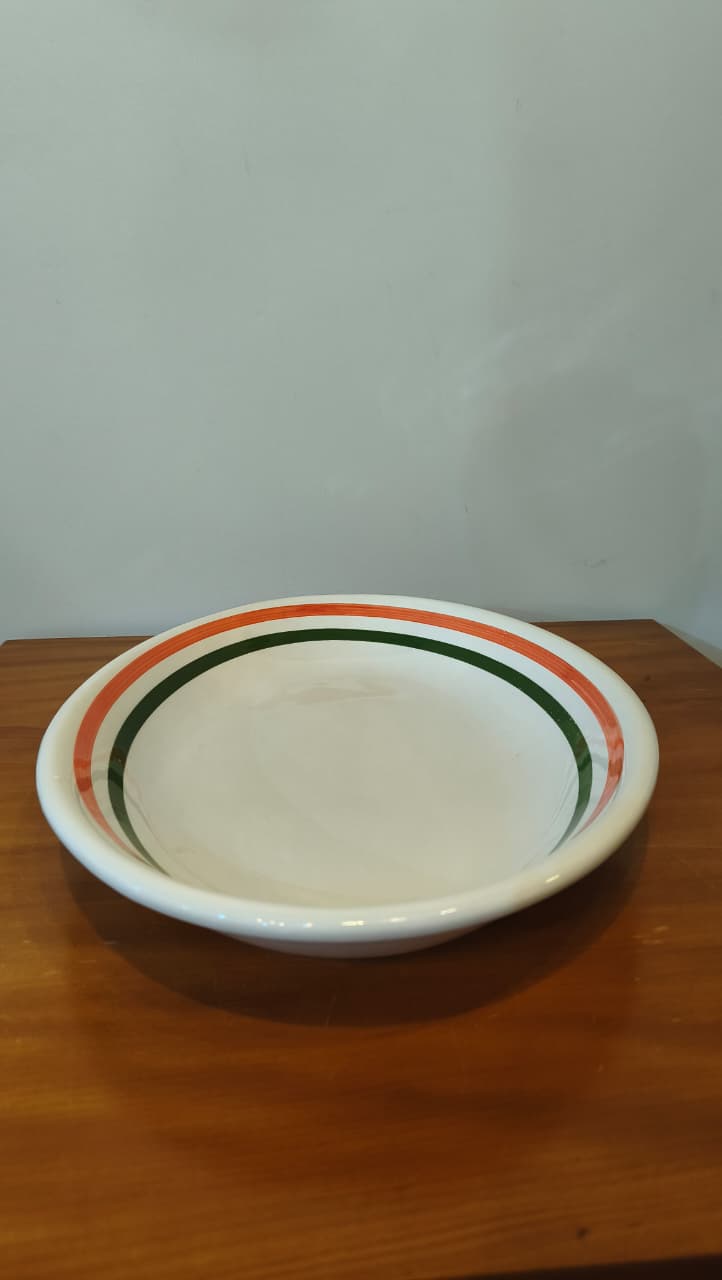 Travessa Oval Italiana La Primula – Cerâmica Esmaltada com linhas verde e laranja 