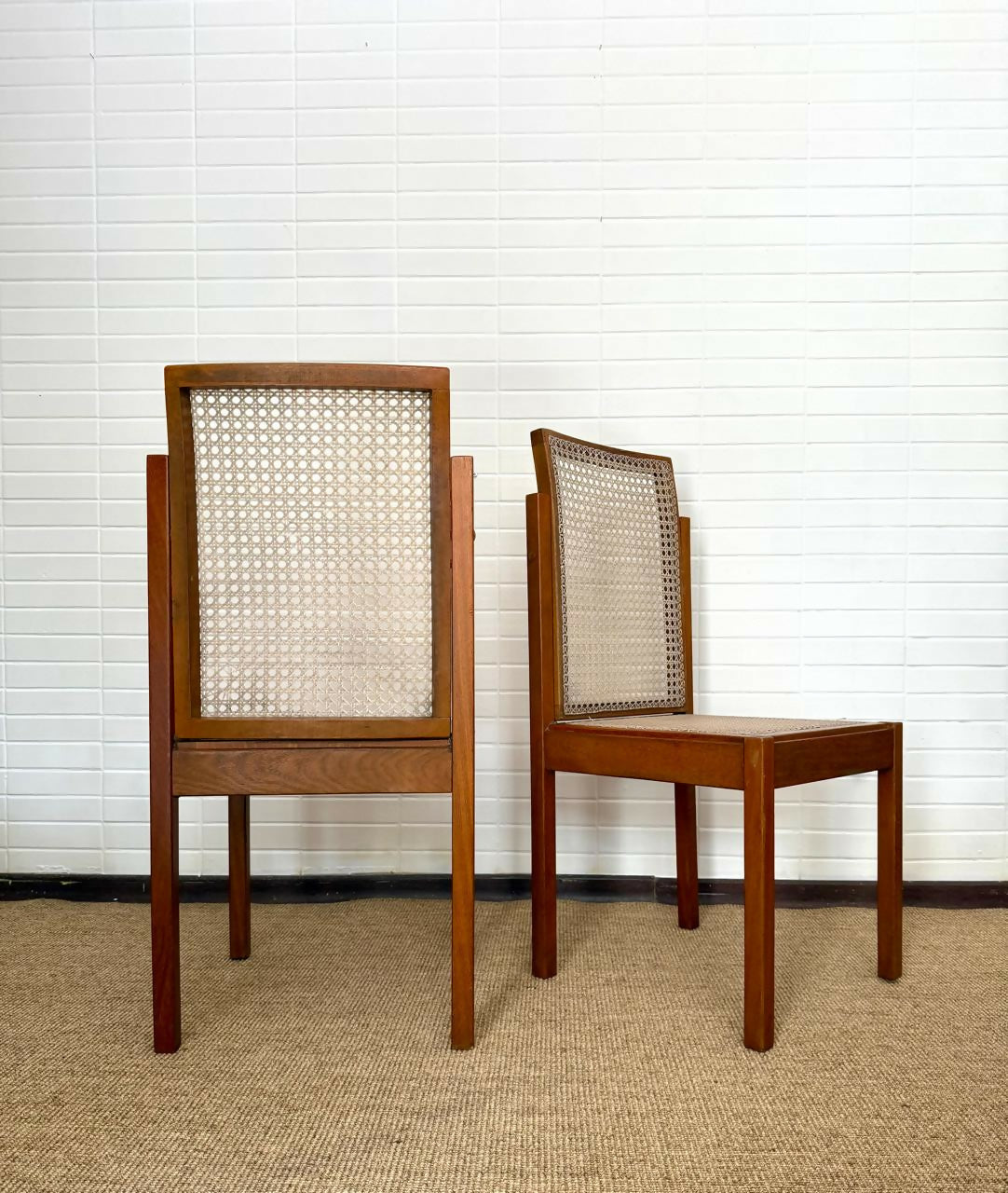 Trio cadeiras vintage Barzenski em palhinha