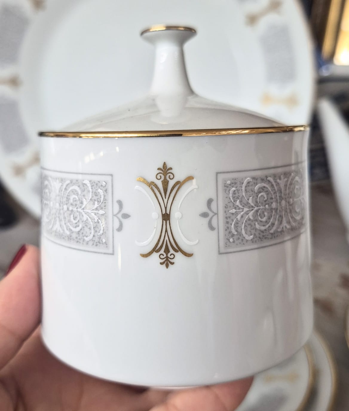Conjunto de chá em porcelana japonesa Noritake,  linha Classique, 22 peças. Maravilhoso.