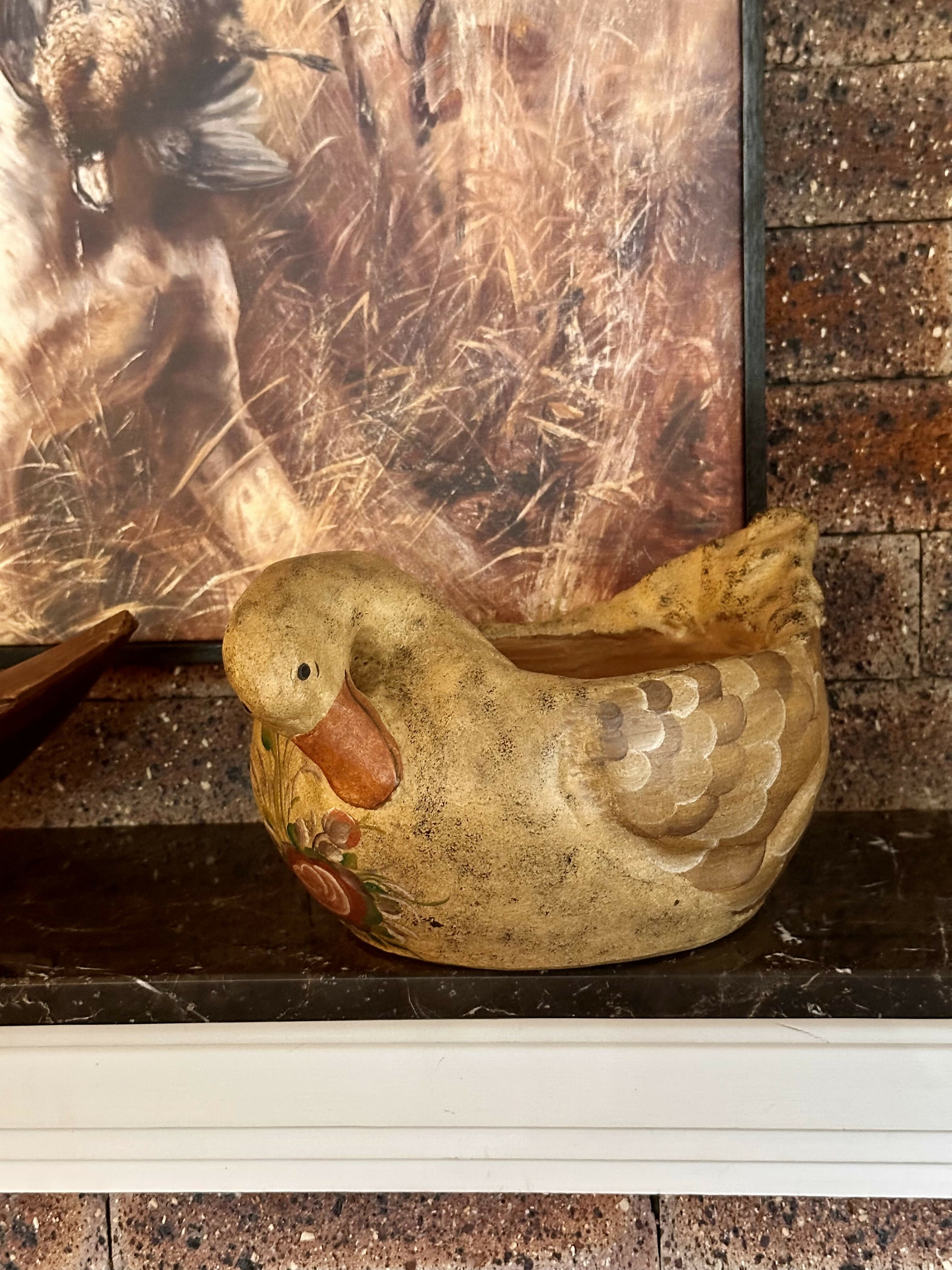 Pato - Maravilhosa e perfeita pata floreira vintage grande em barro com linda pintura alemã Bauernmalerei