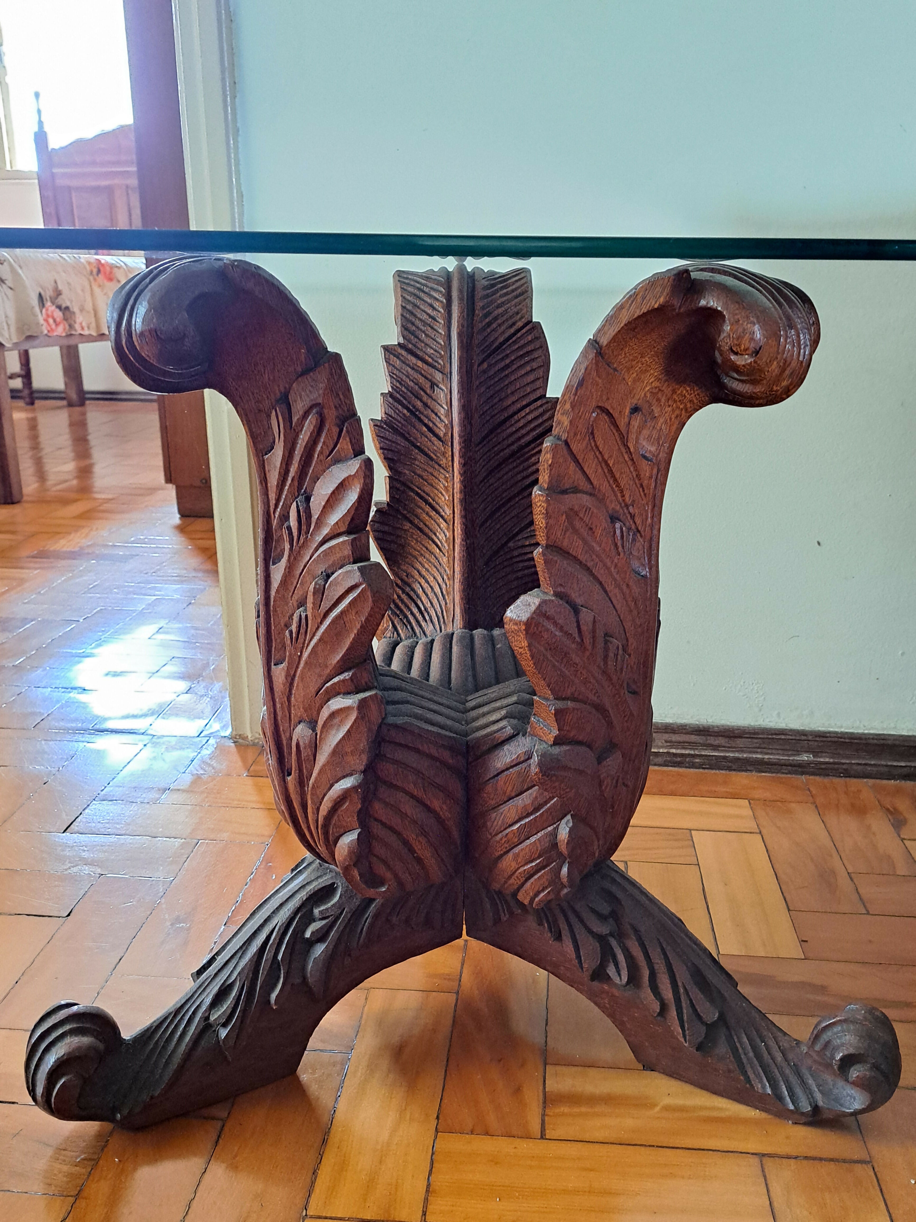 Trio de Mesinhas - 1 Mesa de centro e 2 de canto em madeira e vidro