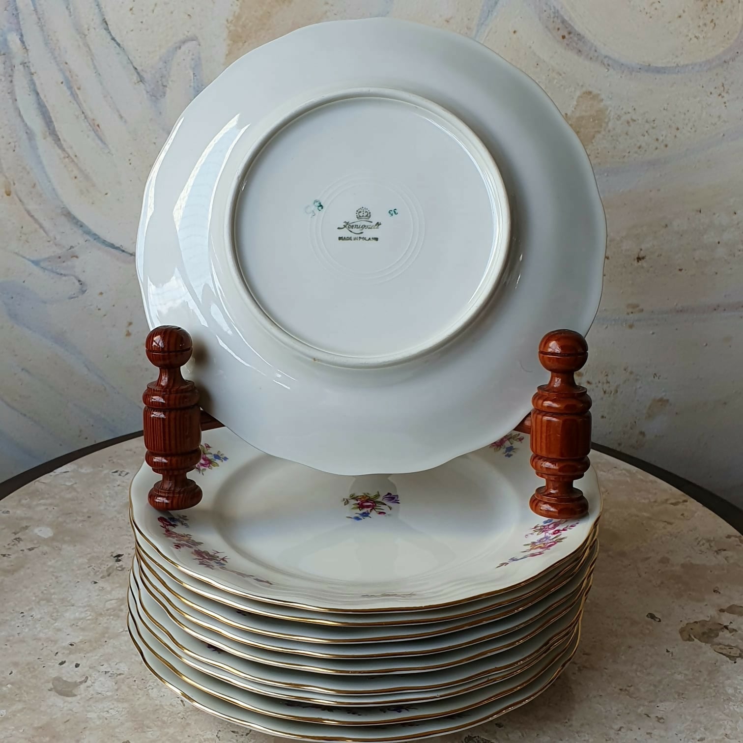 Conjunto de 10 pratos de sobremesa em porcelana polonesa, vintage, Koenigzelt, anos 30. Impecáveis