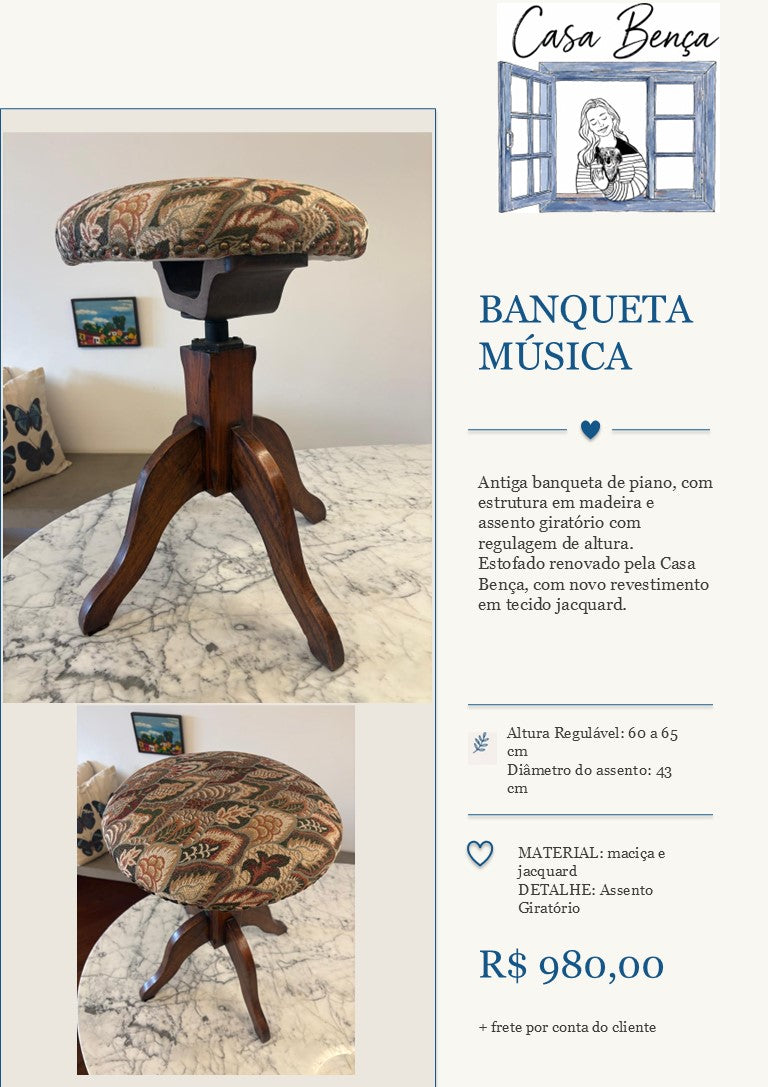 Banqueta de piano redonda giratória - Banqueta "Música"