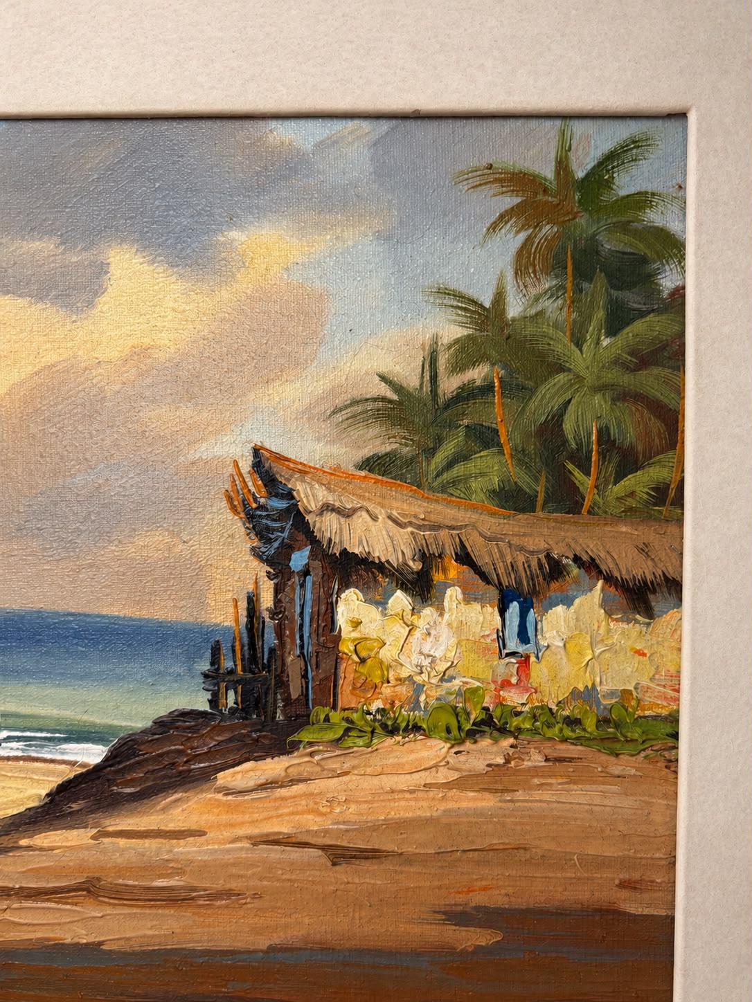 Quadro Marinha com Jangada em Óleo sobre Tela, Assinado C. Arena
