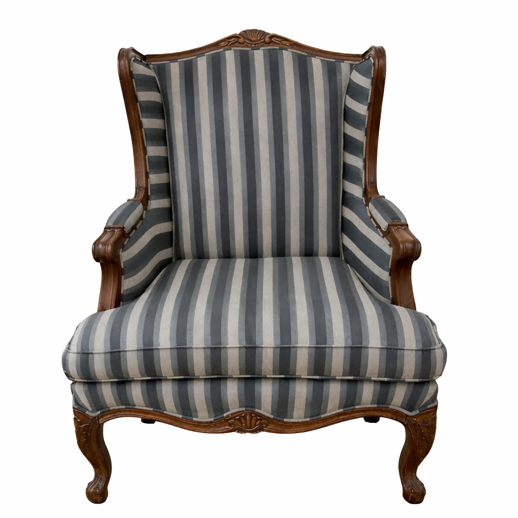 POLTRONA BERGERE VINTAGE com tecido listrado