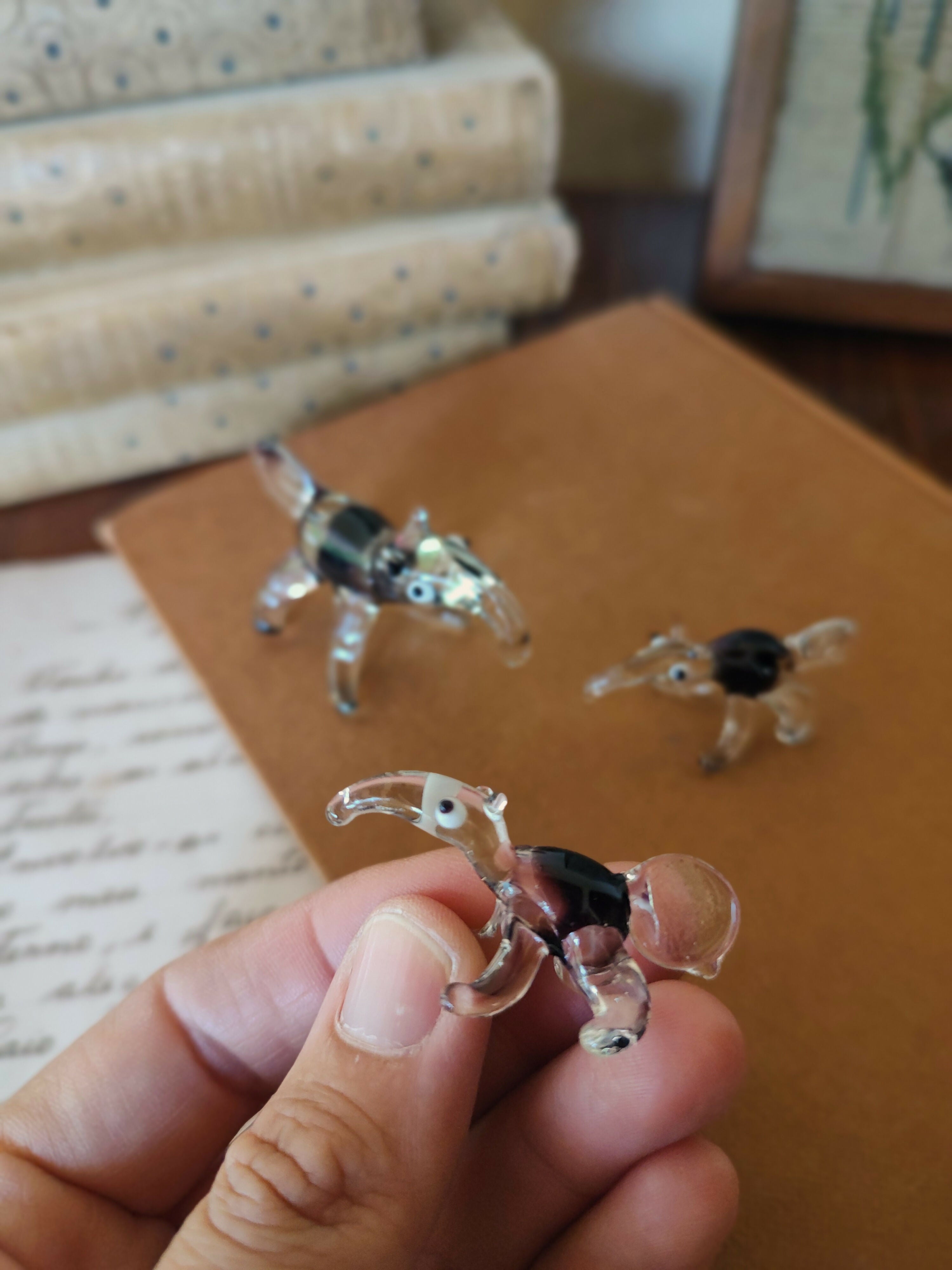 Trio de Miniaturas de Tamanduás modeladas em Murano