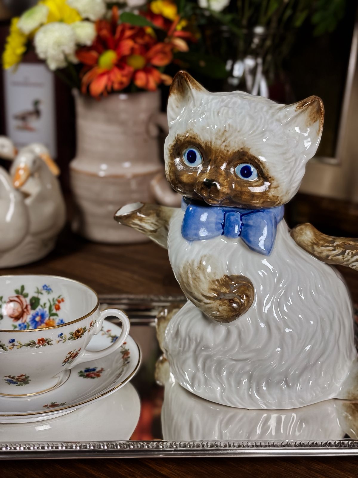 Bule De Gato Siamês Em Cerâmica | Vintage Colecionável