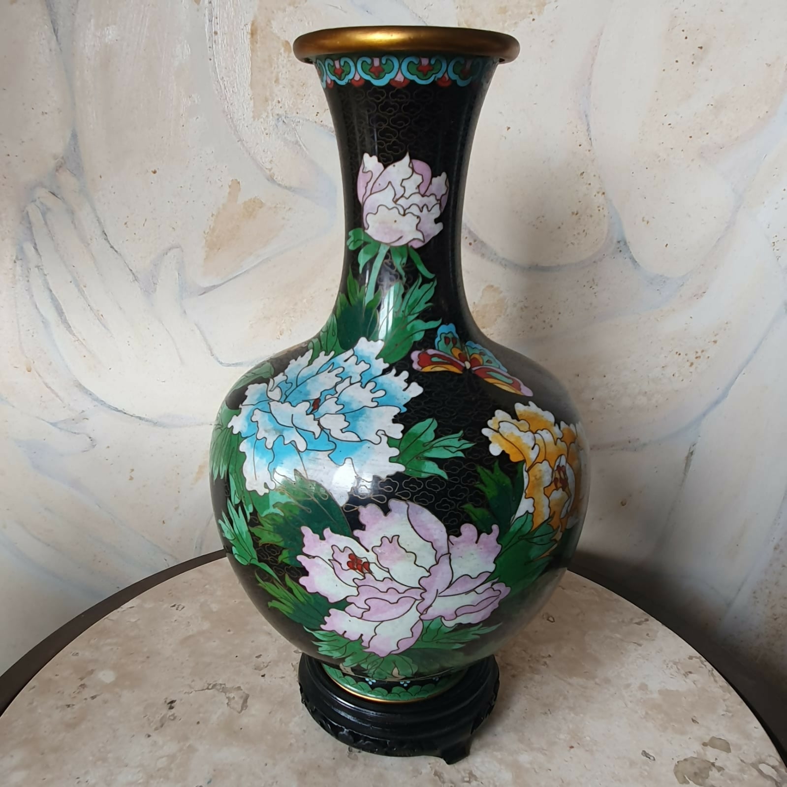 Vaso em Cloisonné Floral Preto