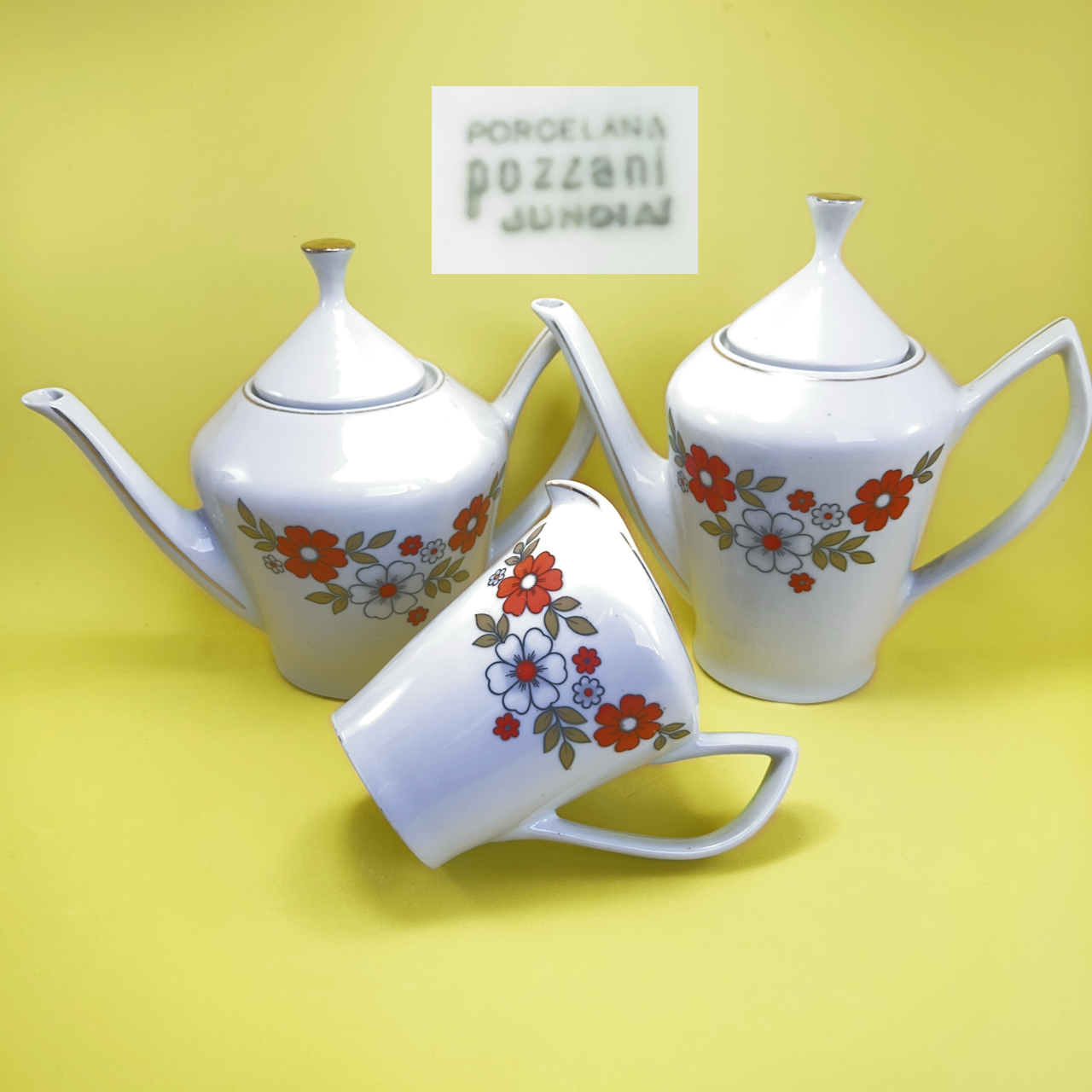 Porcelanas Pozzani Jogo de chá com estampa floral 