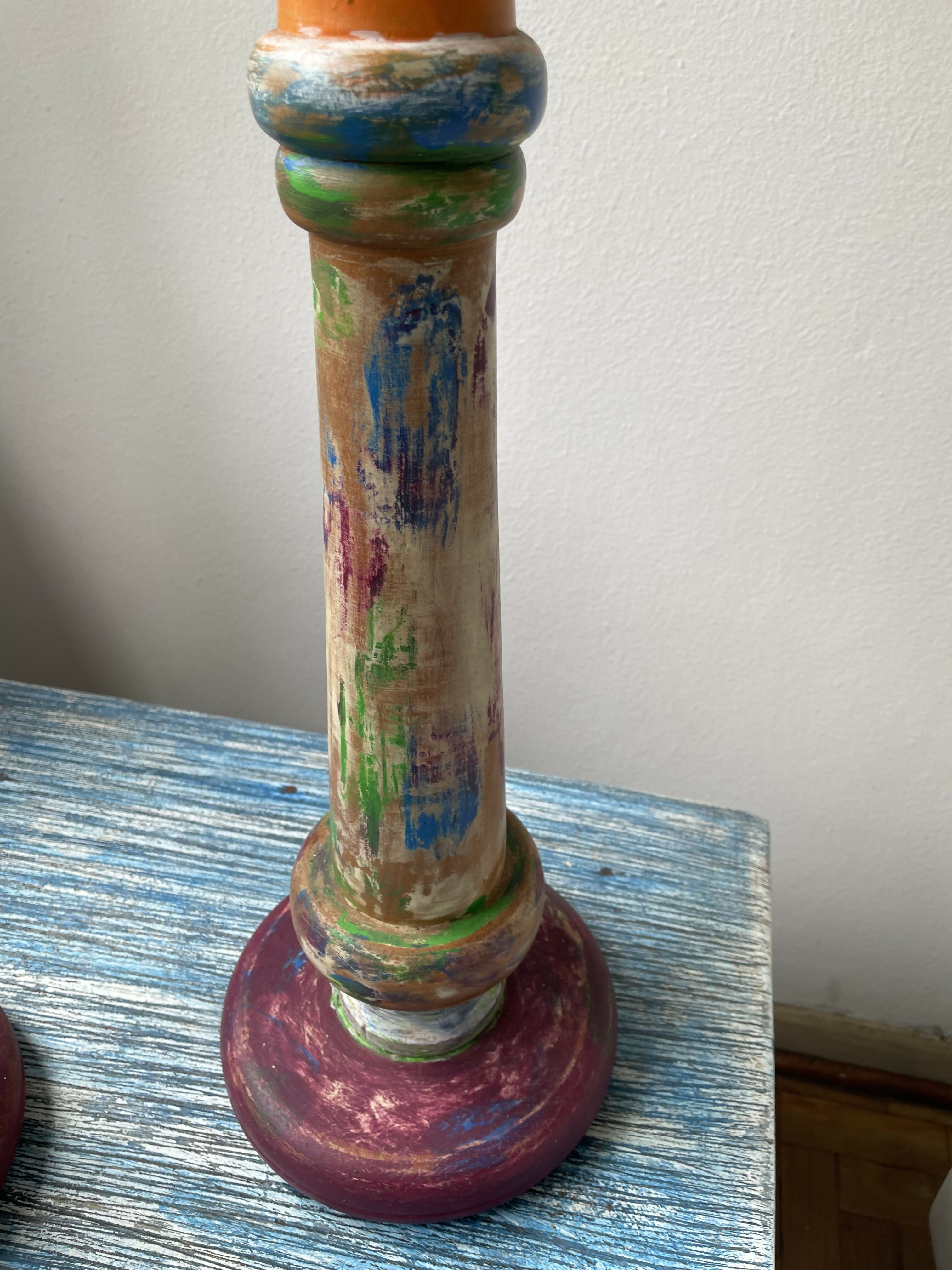 Par de base para abajur em madeira com pintura