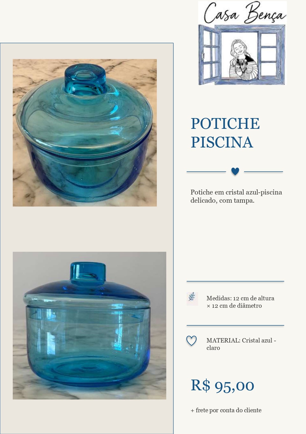Potiche em cristal azul com tampa - Potiche "Piscina"